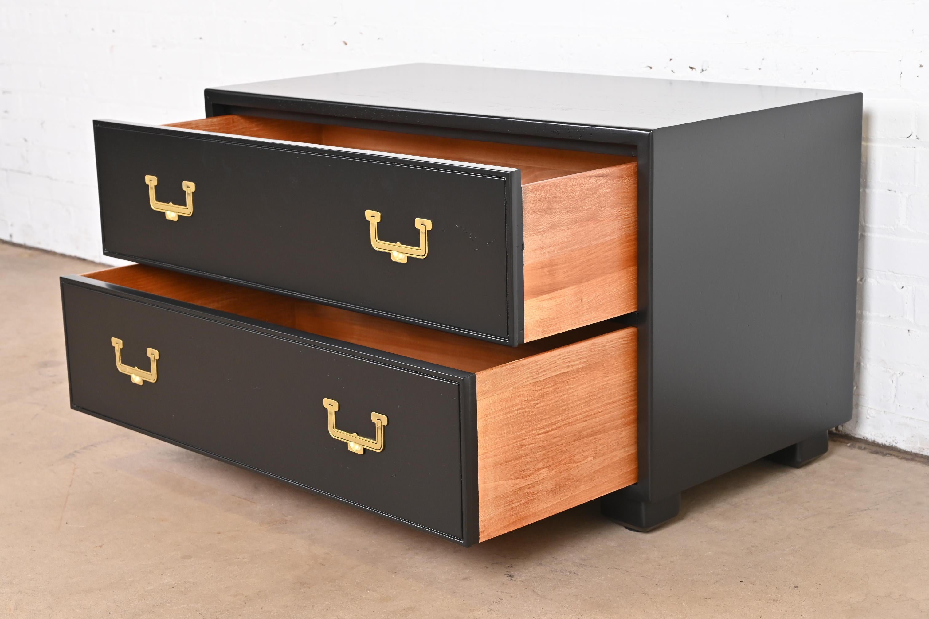 Henredon Hollywood Regency Black Lacquered Campaign Chest of Drawers, Refinished For Sale 1