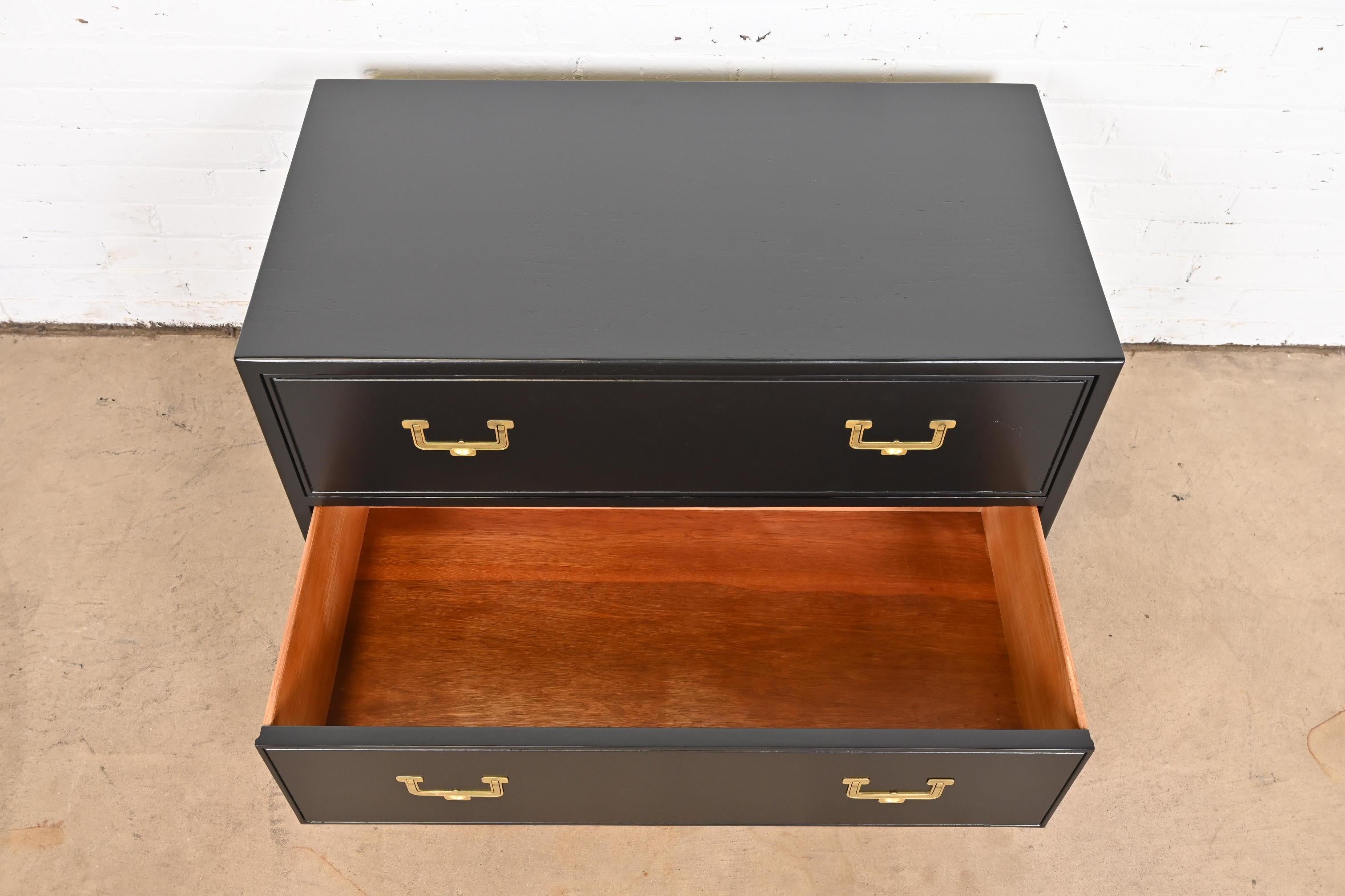 Henredon Hollywood Regency Black Lacquered Campaign Chest of Drawers, Refinished For Sale 2