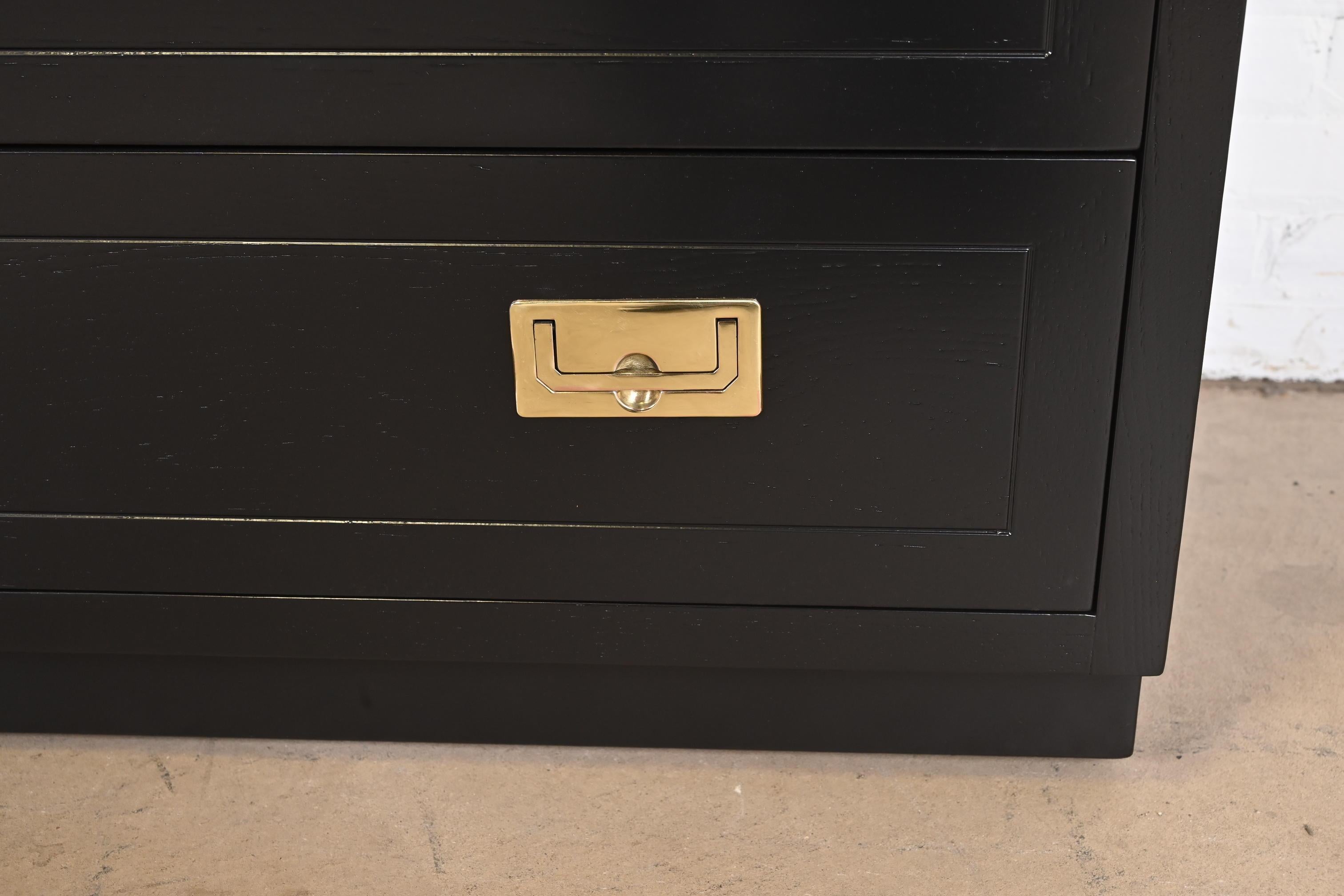 Henredon Hollywood Regency Black Lacquered Campaign Dresser, Newly Refinished For Sale 4