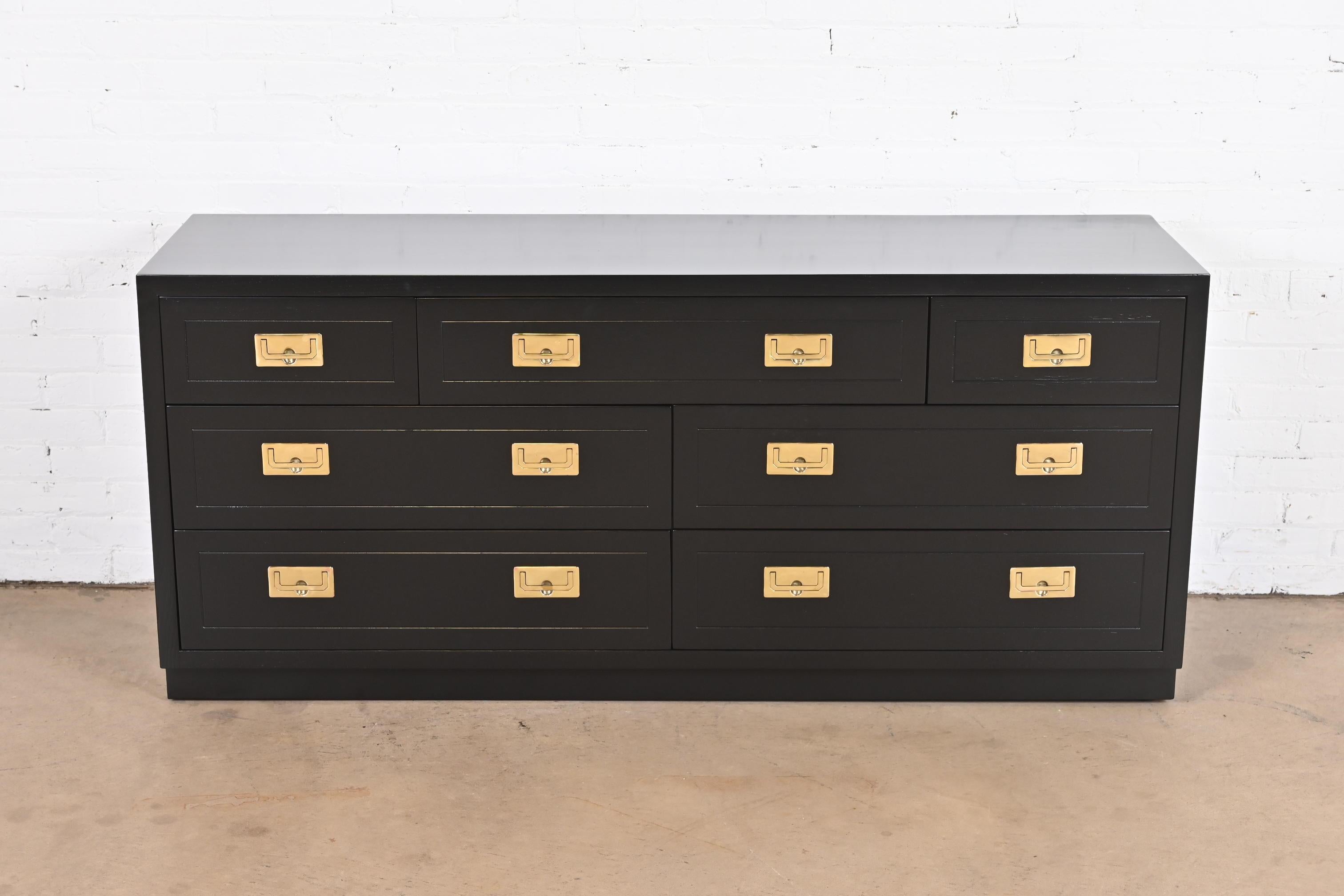 American Henredon Hollywood Regency Black Lacquered Campaign Dresser, Newly Refinished For Sale