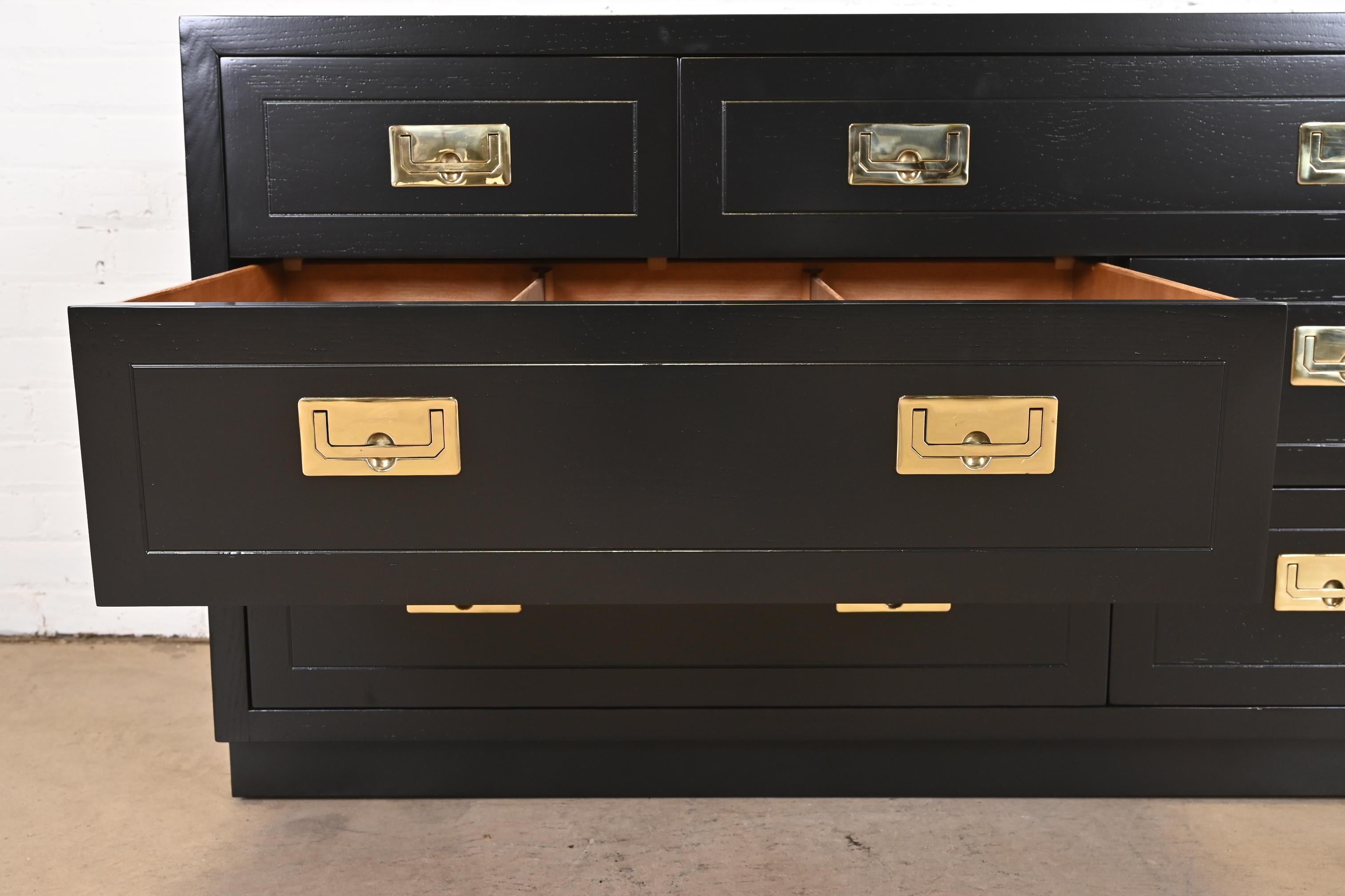 Henredon Hollywood Regency Black Lacquered Campaign Dresser, Newly Refinished For Sale 1