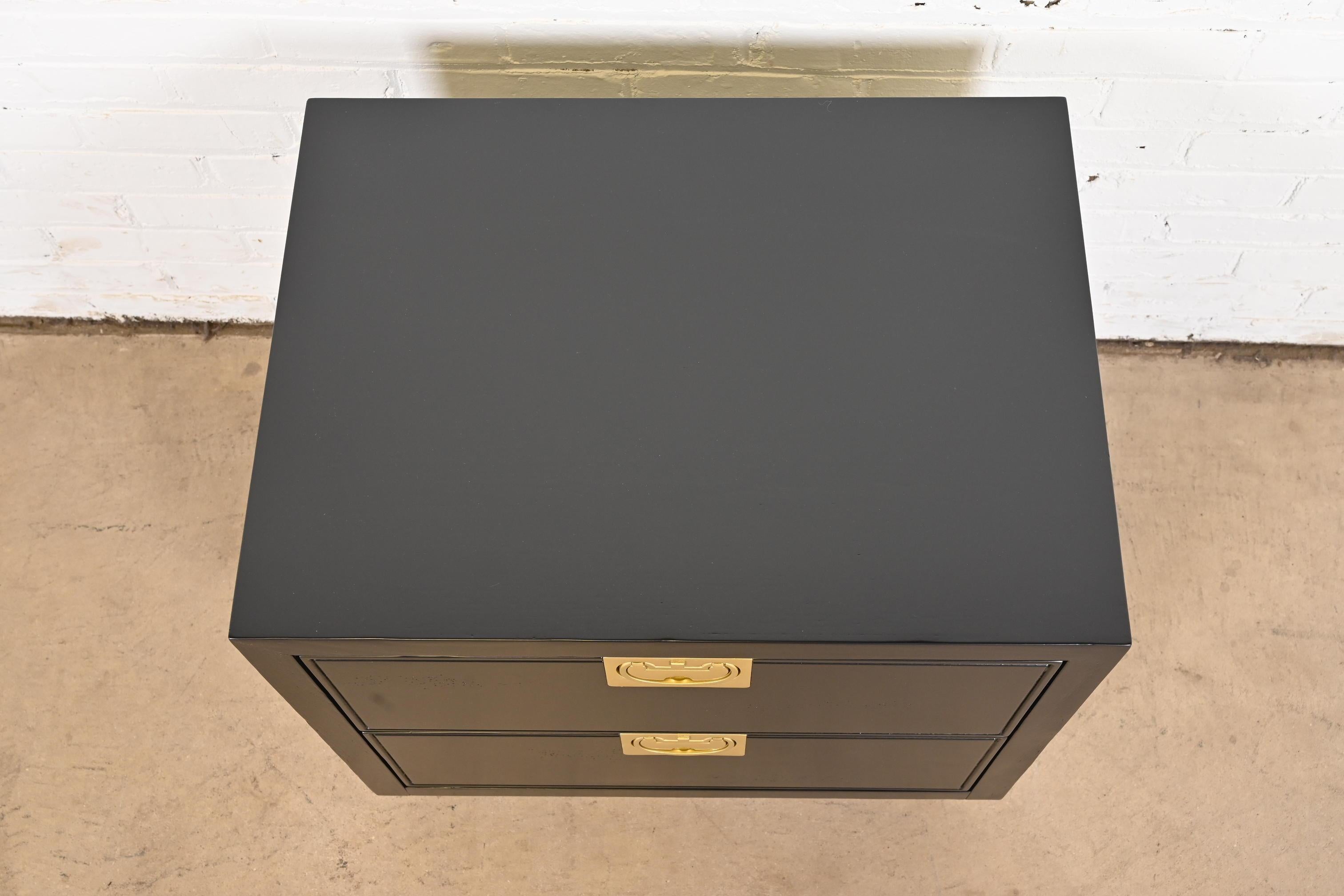 Henredon Hollywood Regency Black Lacquered Campaign Nightstand, Newly Refinished For Sale 5