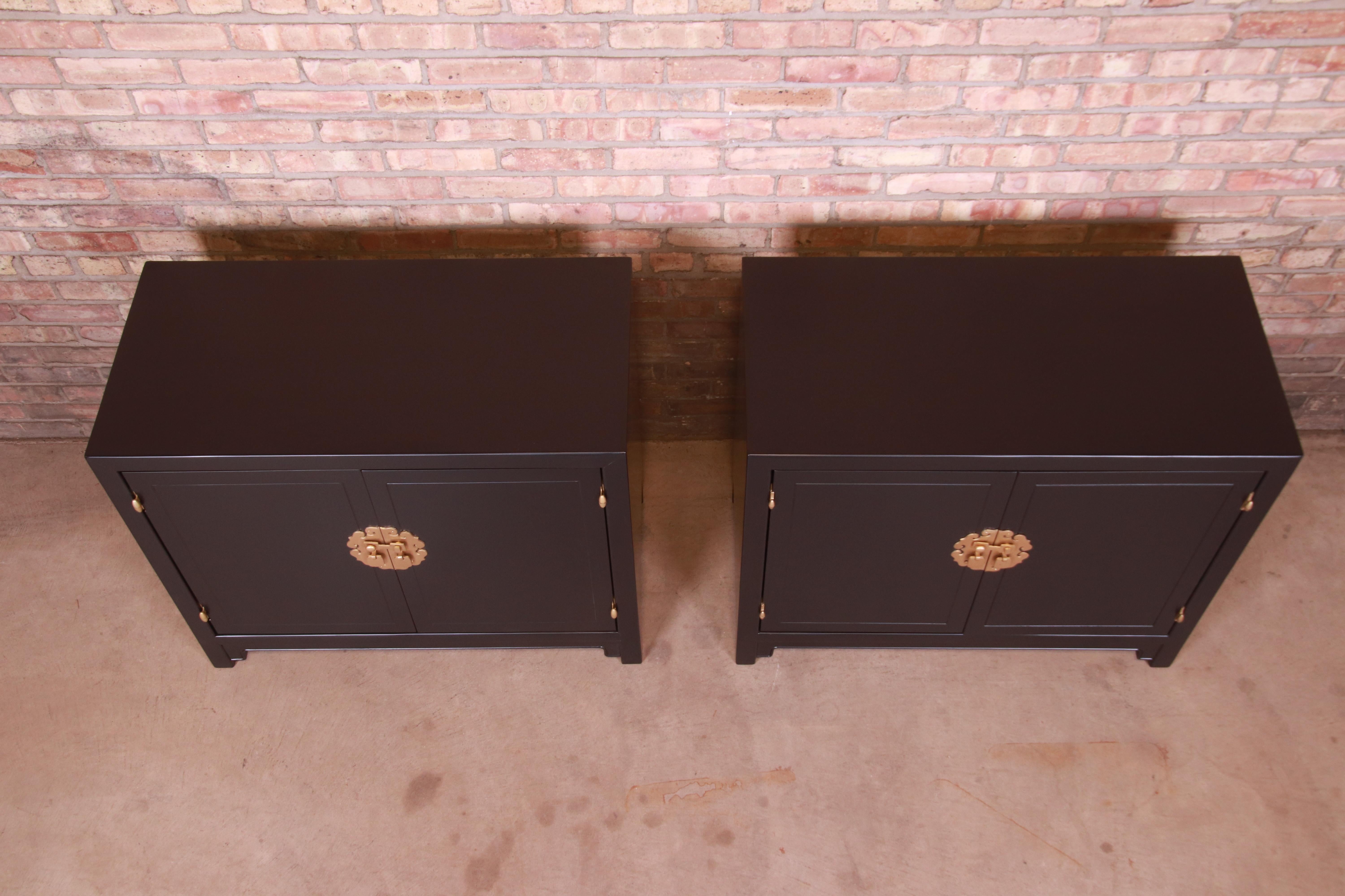 Henredon Hollywood Regency Chinoiserie Black Lacquered Cabinets, Refinished 5