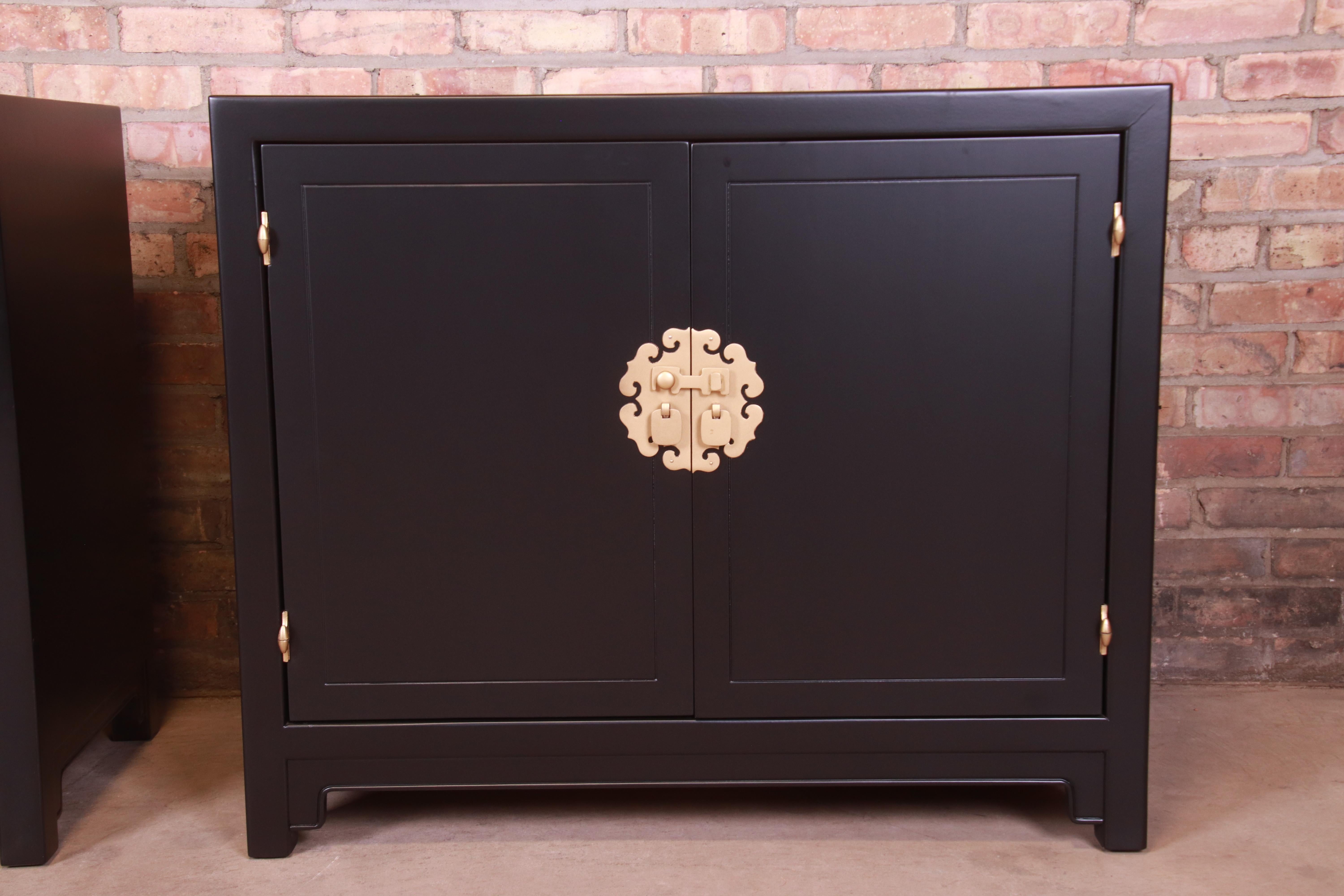 Henredon Hollywood Regency Chinoiserie Black Lacquered Cabinets, Refinished 2