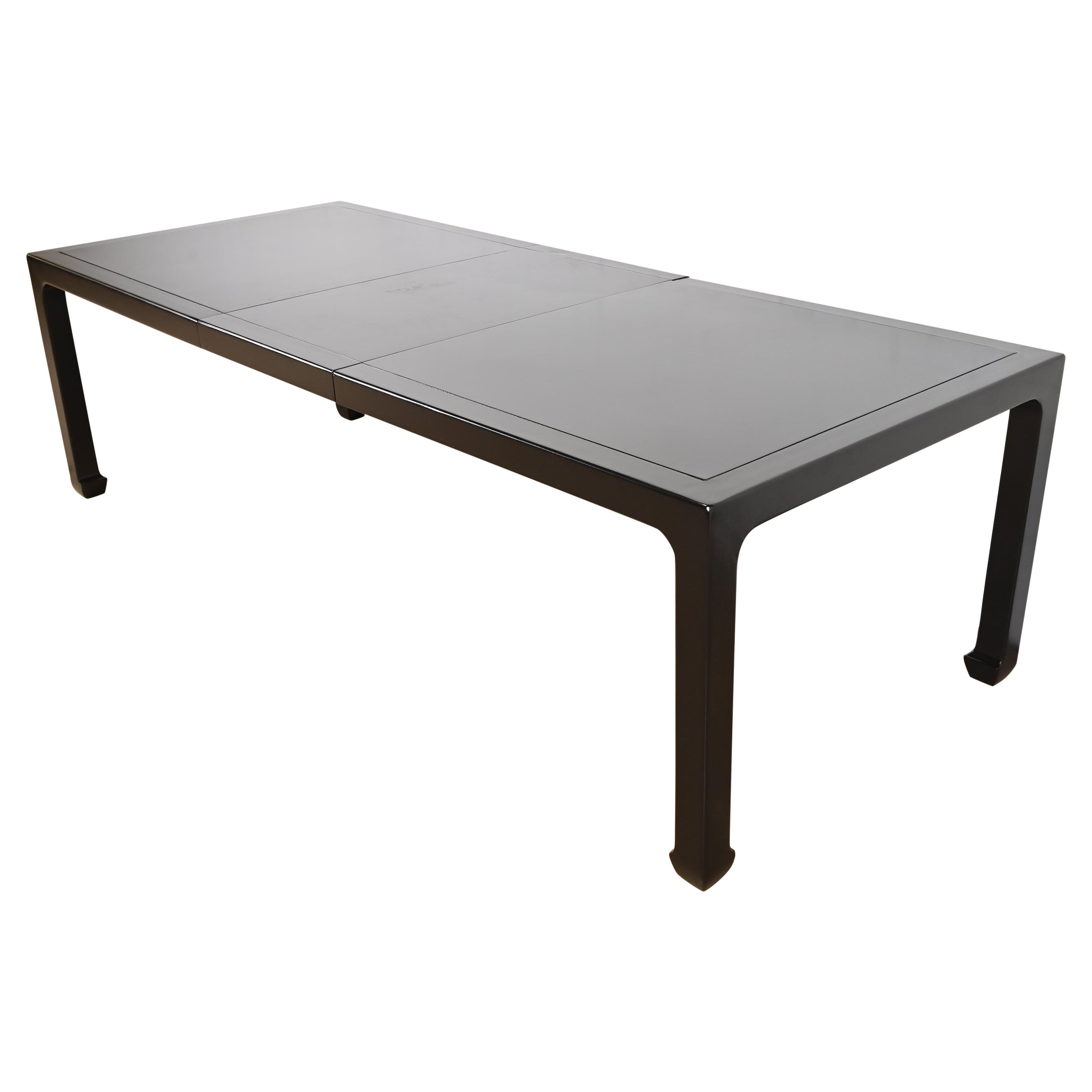 Henredon Hollywood Regency Chinoiserie Black Lacquered Dining Table, Refinished
