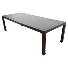 Henredon Hollywood Regency Chinoiserie Black Lacquered Dining Table, Refinished