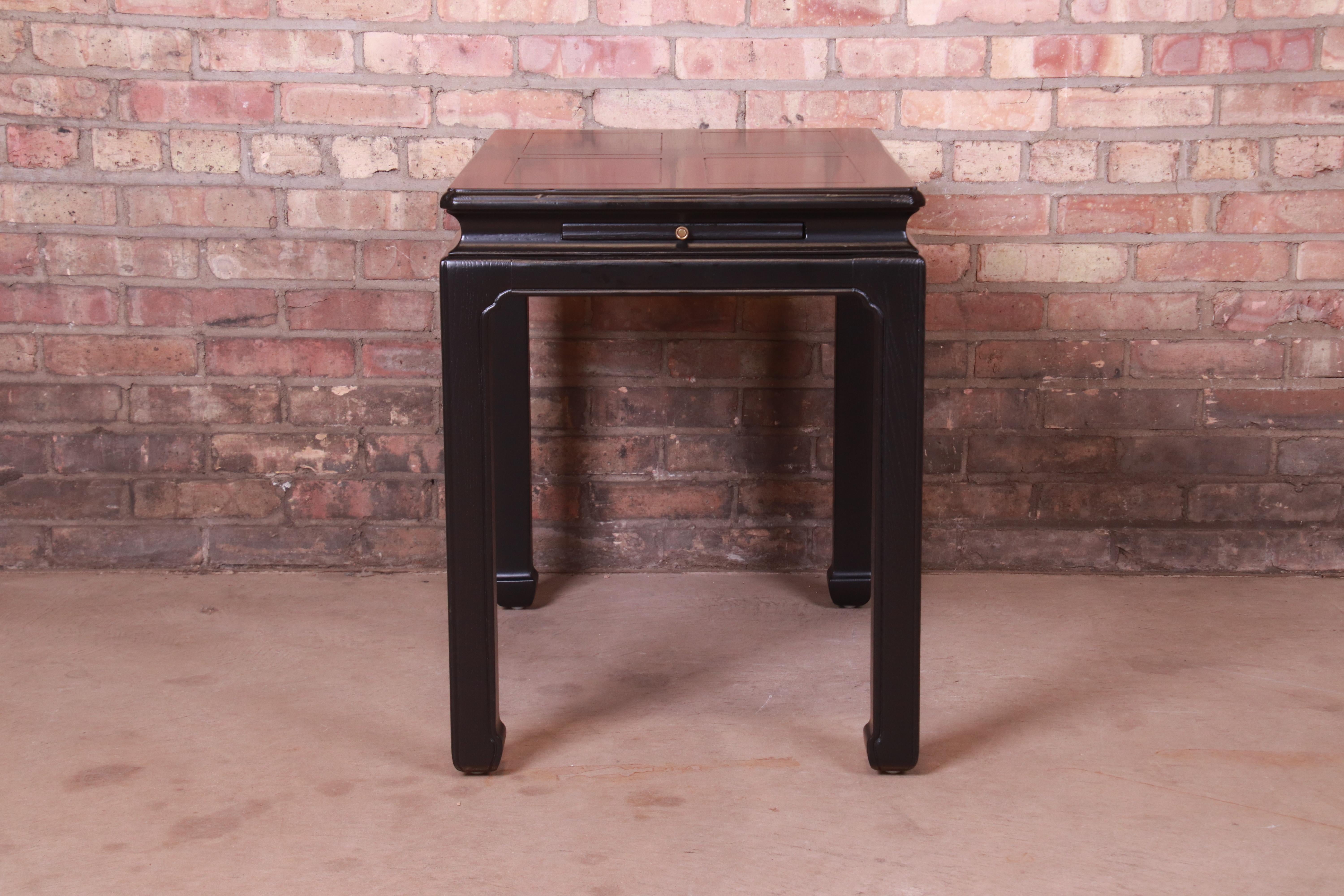 Henredon Hollywood Regency Chinoiserie Black Lacquered Occasional Side Table 6