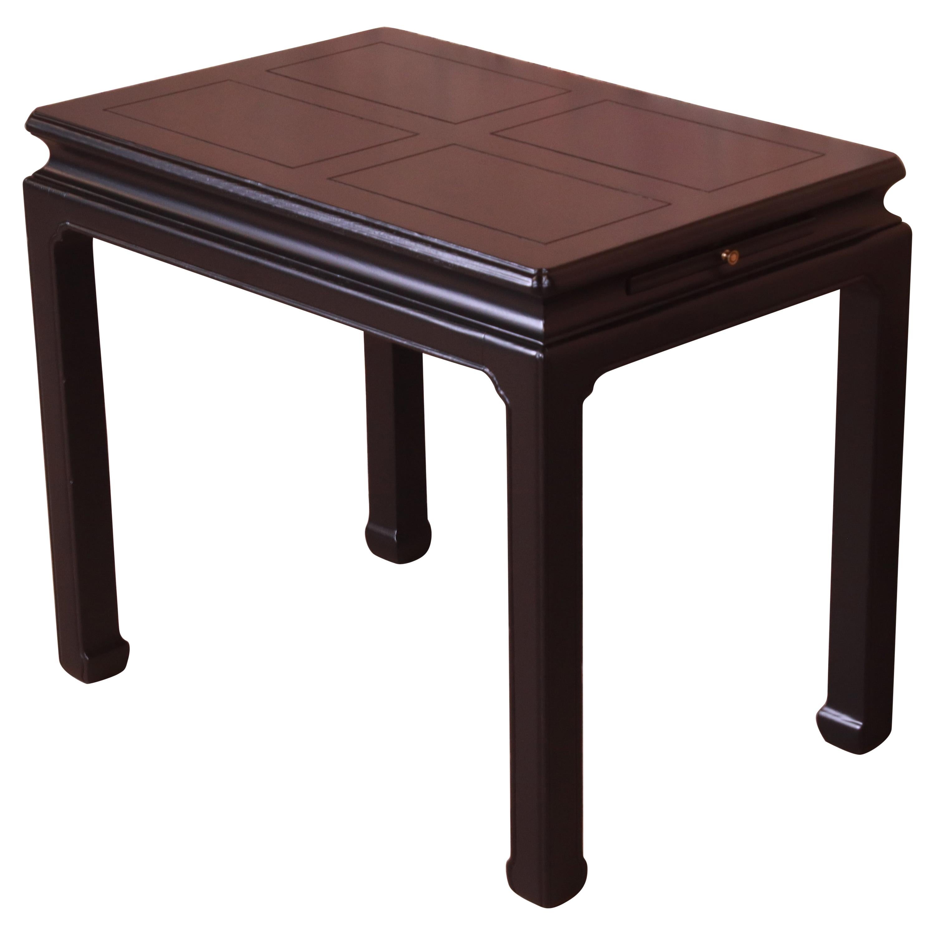 Henredon Hollywood Regency Chinoiserie Black Lacquered Occasional Side Table