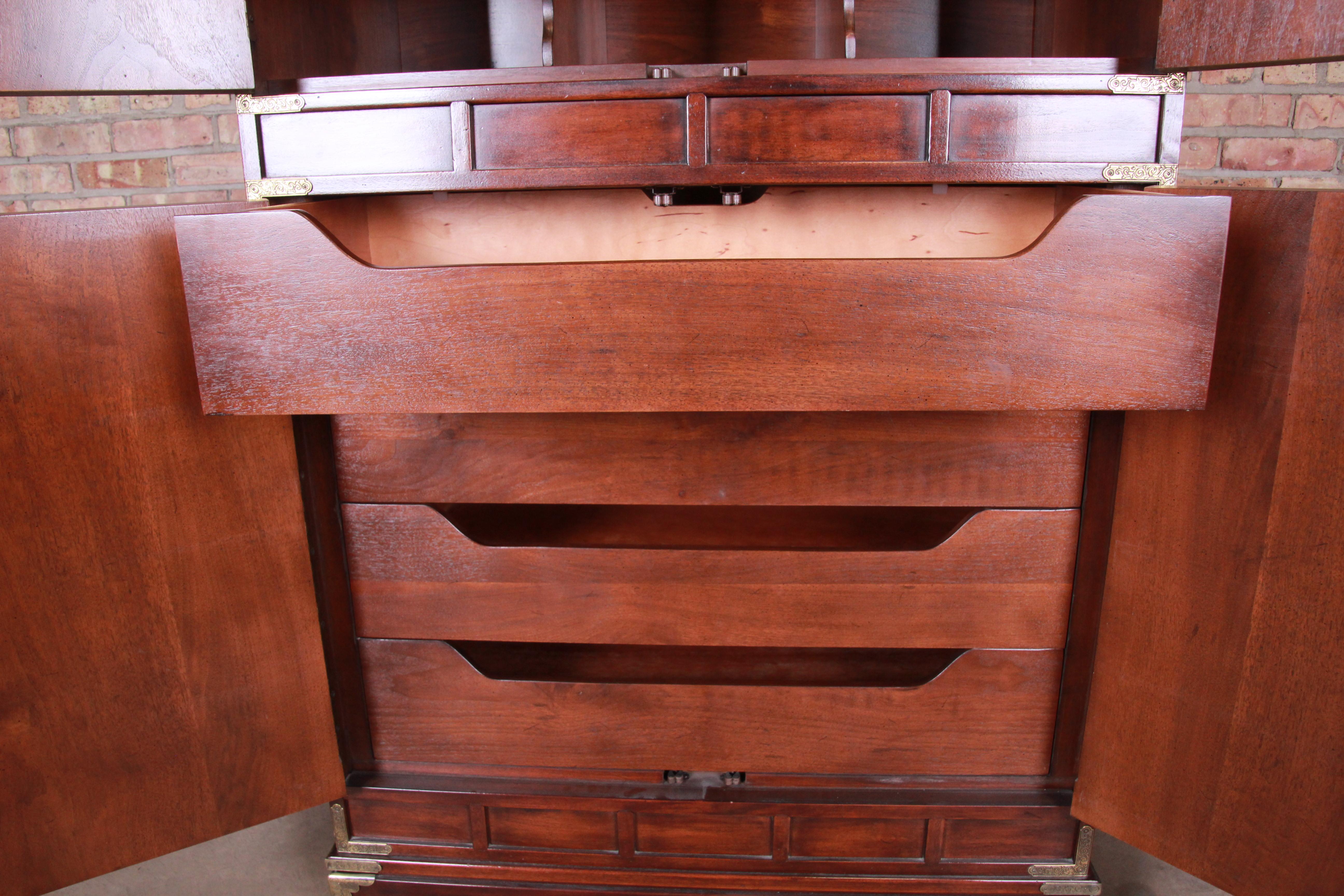 Henredon Hollywood Regency Chinoiserie Mahogany and Brass Armoire Dresser 5