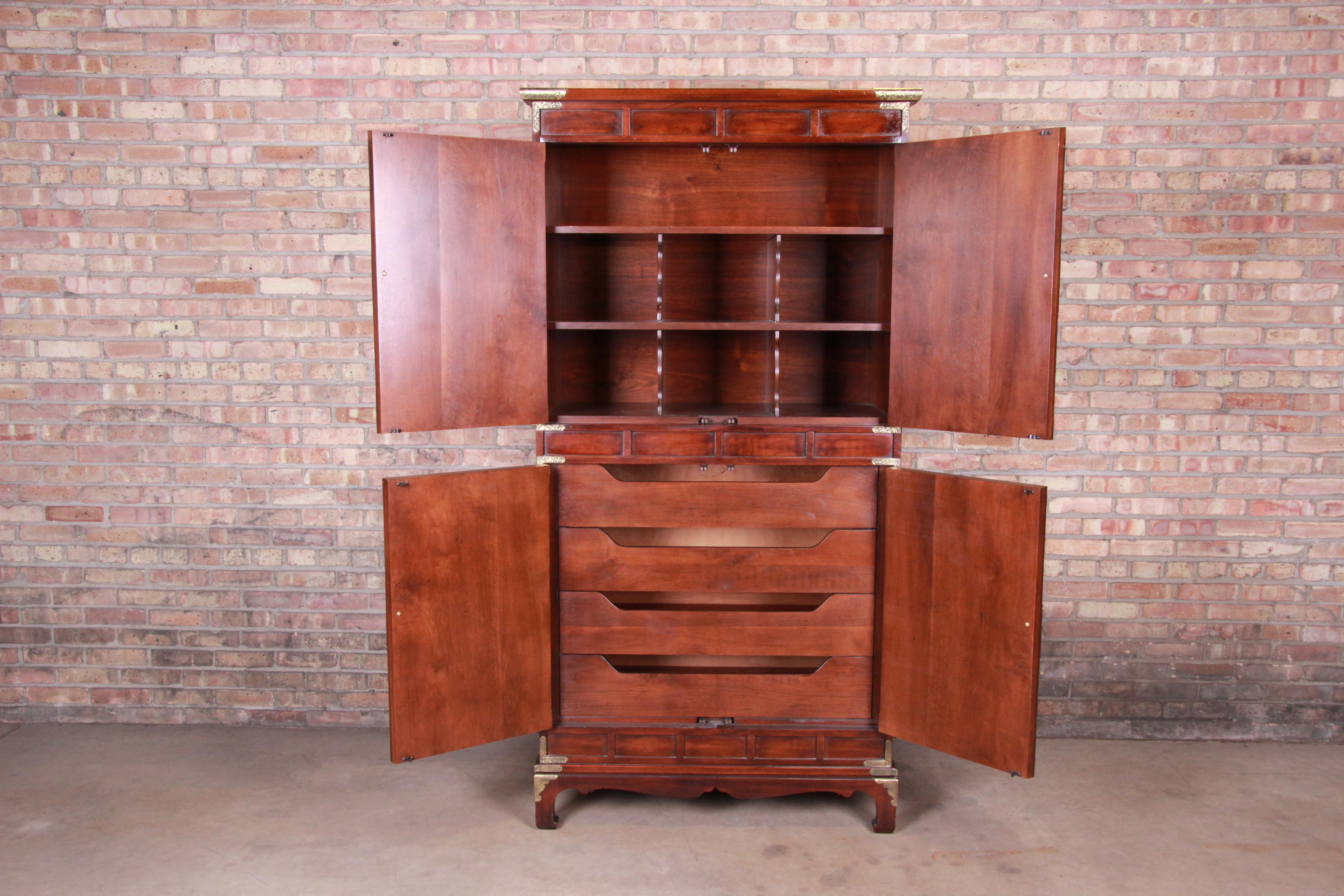 Henredon Hollywood Regency Chinoiserie Mahogany and Brass Armoire Dresser 2