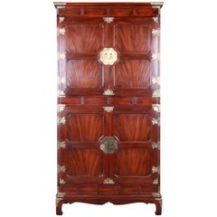 Retro Henredon Hollywood Regency Chinoiserie Mahogany and Brass Armoire Dresser