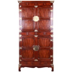 Henredon Hollywood Regency Chinoiserie Mahogany and Brass Armoire Dresser