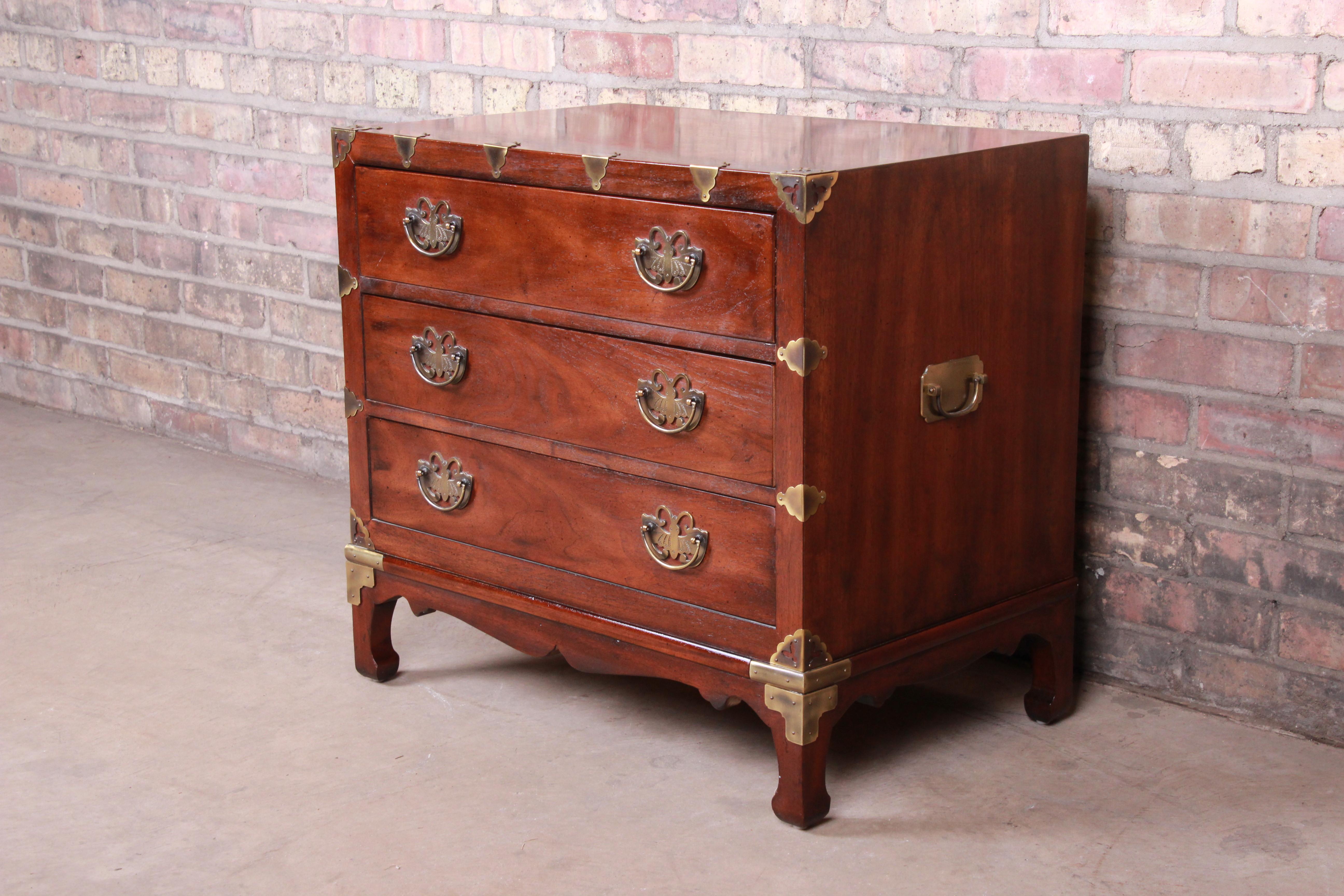 American Henredon Hollywood Regency Chinoiserie Mahogany and Brass Bachelor Chest