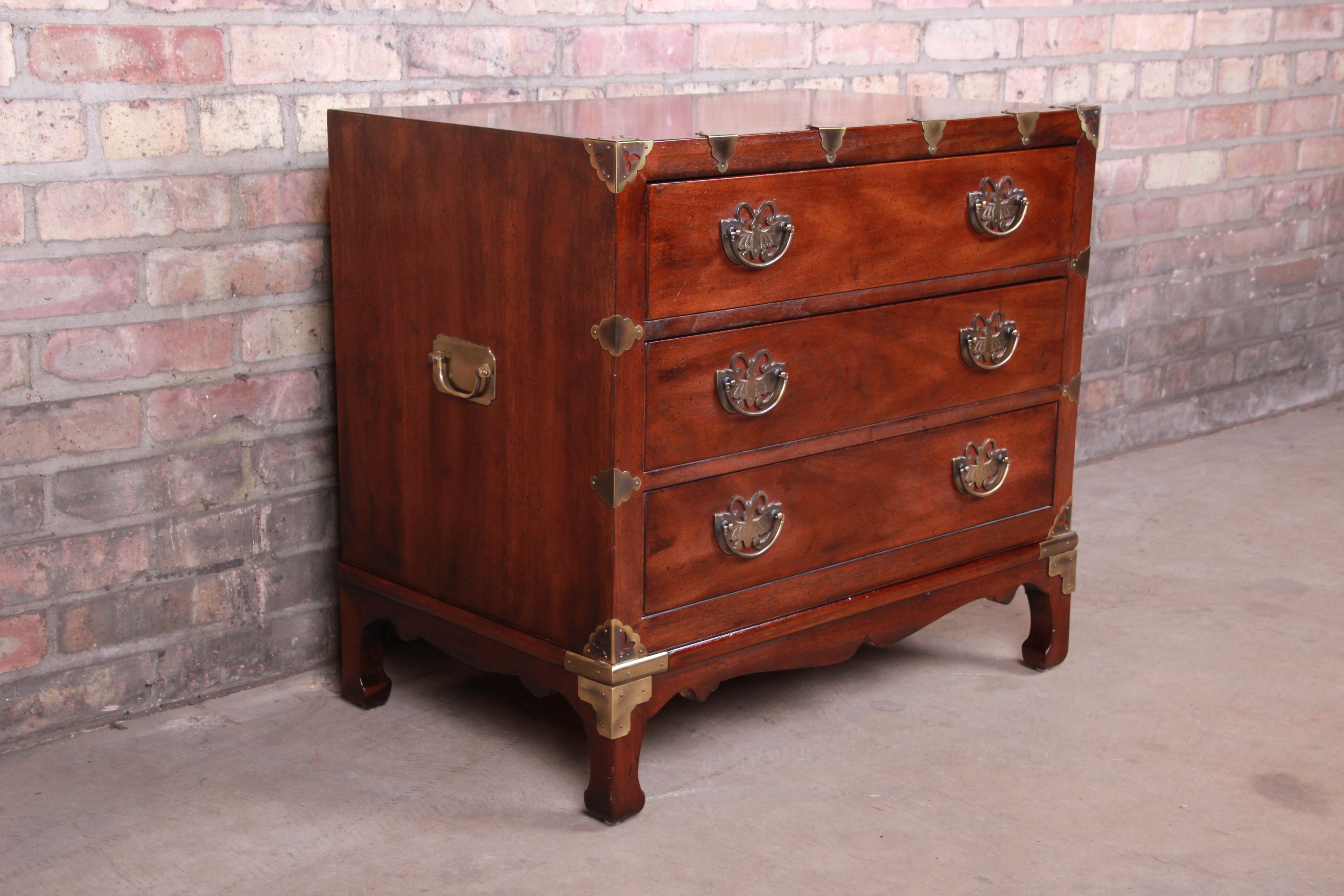Late 20th Century Henredon Hollywood Regency Chinoiserie Mahogany and Brass Bachelor Chest