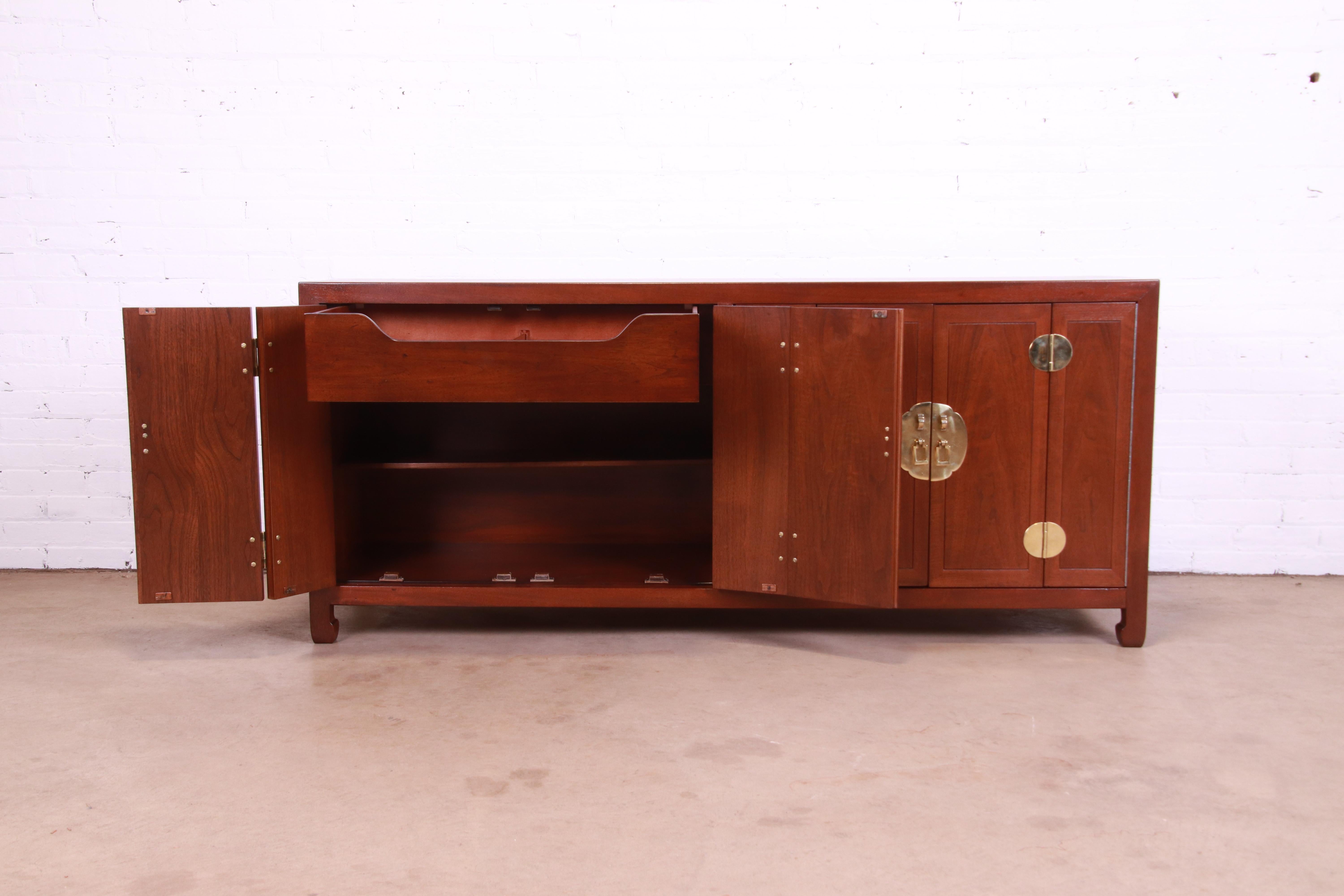 Henredon Hollywood Regency Chinoiserie Mahogany and Brass Credenza, Refinished 4