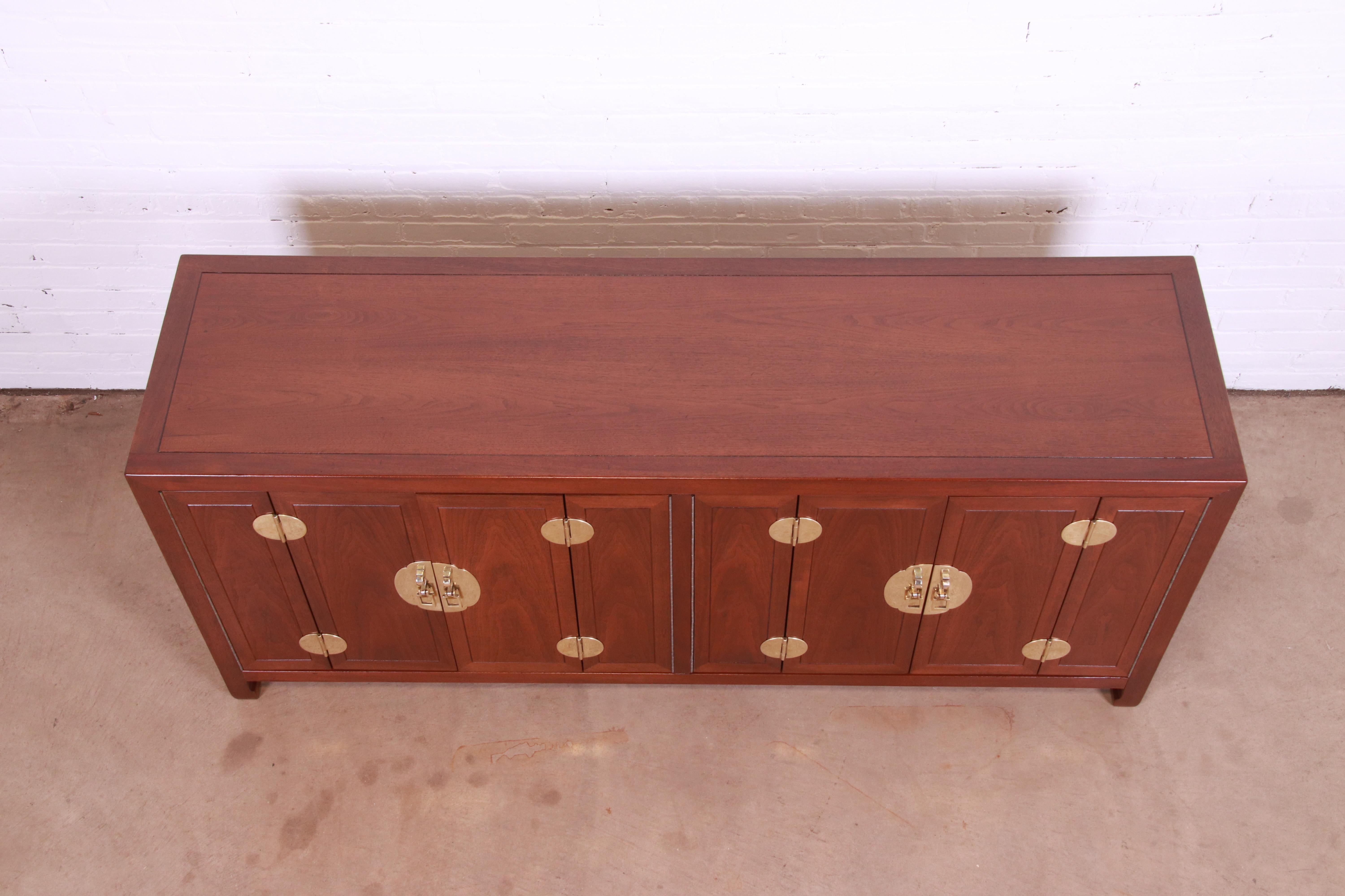 Henredon Hollywood Regency Chinoiserie Mahogany and Brass Credenza, Refinished 5