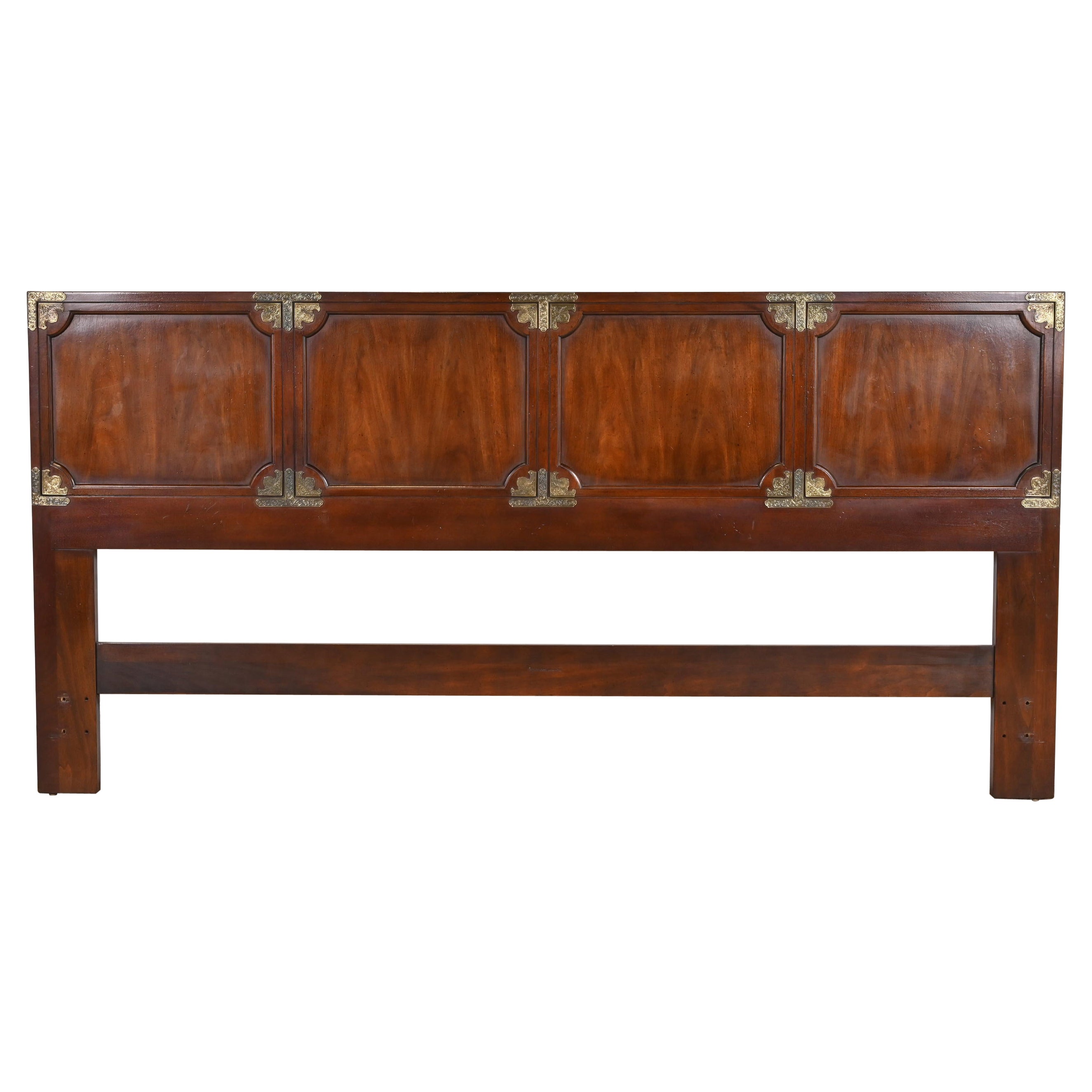 Henredon Hollywood Regency Chinoiserie Mahogany and Brass King Size Headboard