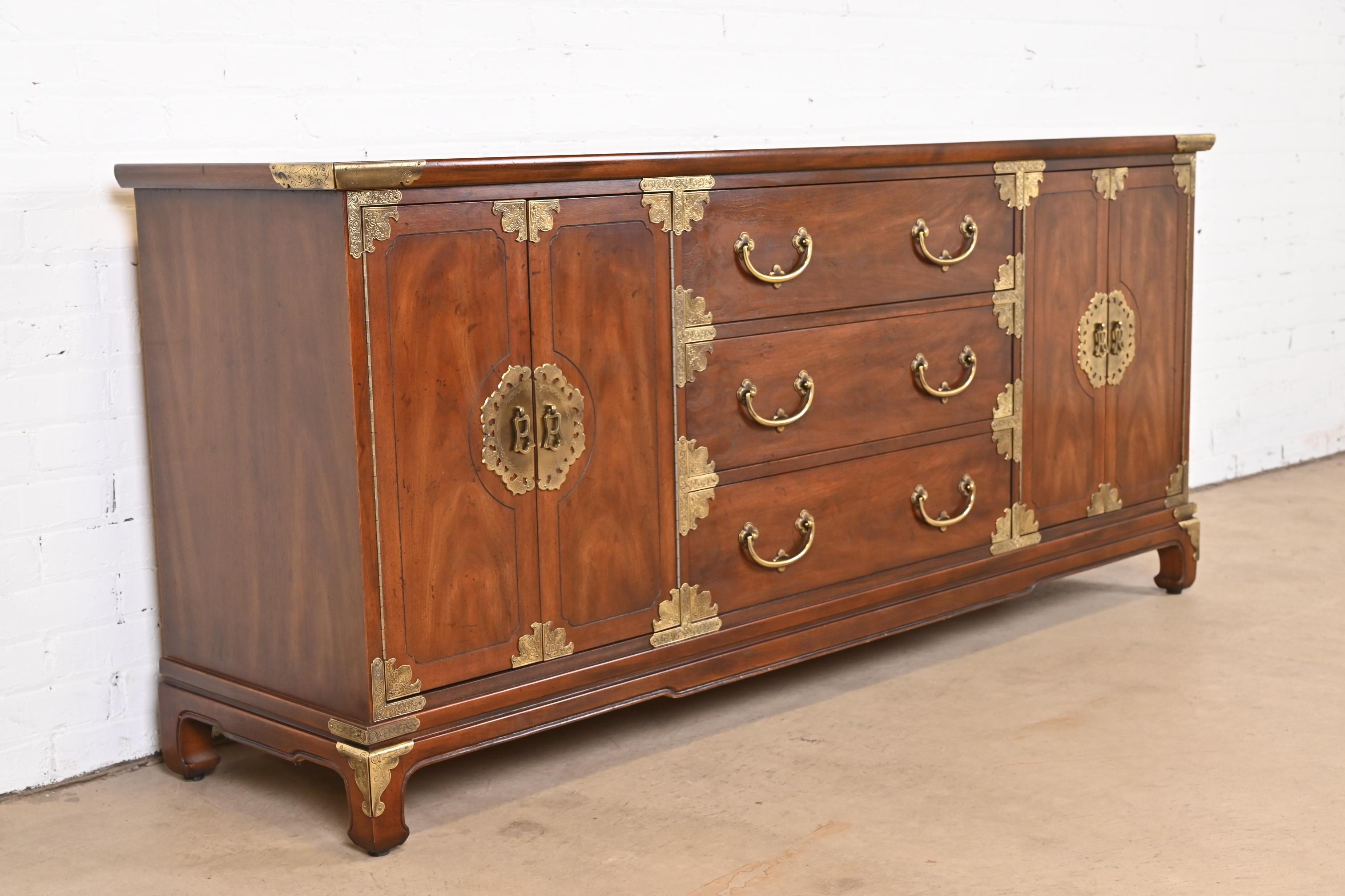 Henredon Hollywood Regency Chinoiserie Mahogany and Brass Sideboard Credenza 1