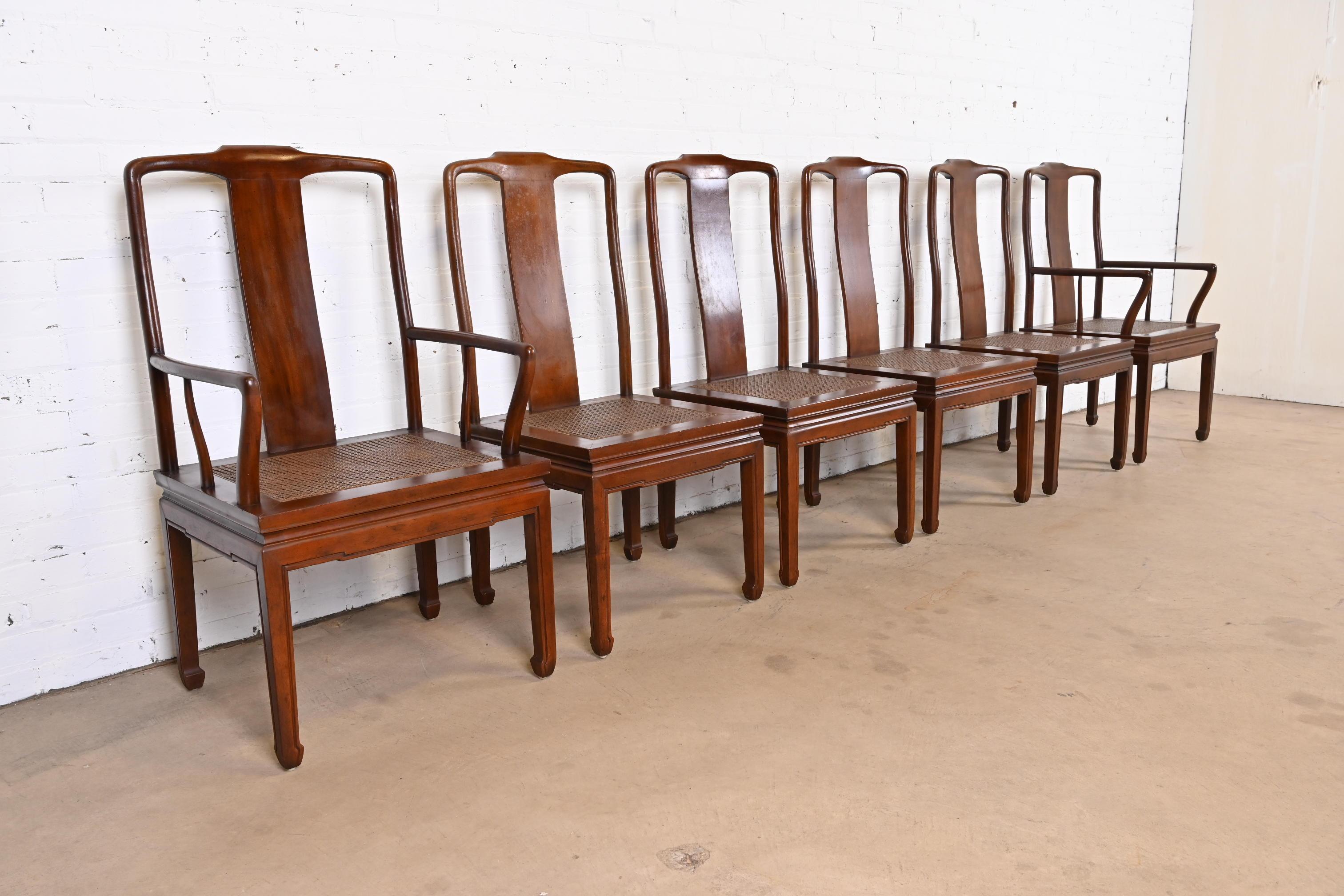 Henredon Hollywood Regency Chinoiserie Mahogany and Cane Dining Chairs, Set of 6 In Good Condition In South Bend, IN
