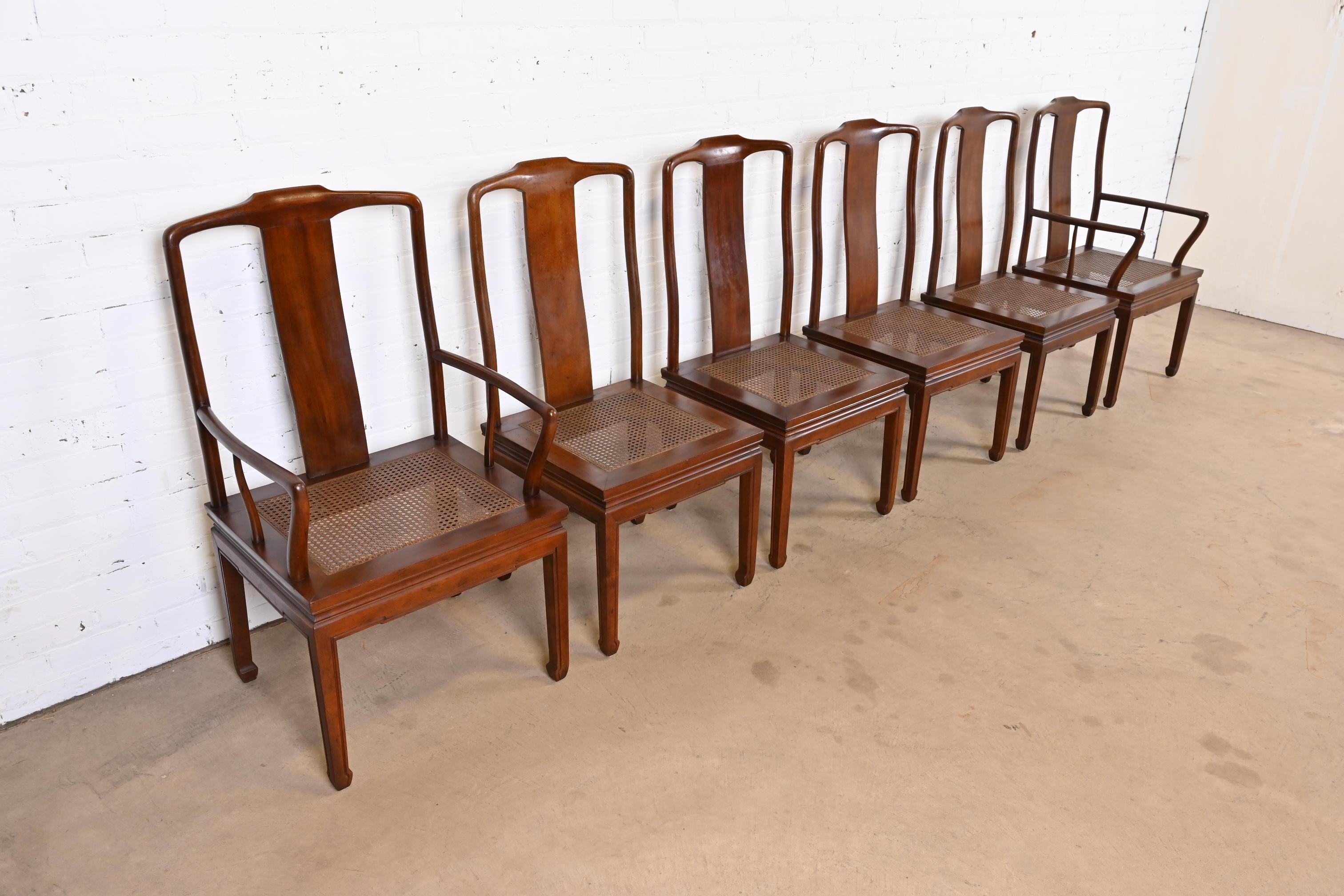 Late 20th Century Henredon Hollywood Regency Chinoiserie Mahogany and Cane Dining Chairs, Set of 6