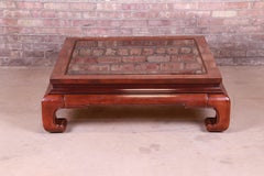 Henredon Hollywood Regency Chinoiserie Mahogany and Smoked Glass Cocktail Table