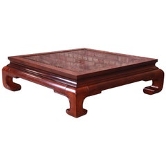 Henredon Hollywood Regency Chinoiserie Mahogany and Smoked Glass Cocktail Table