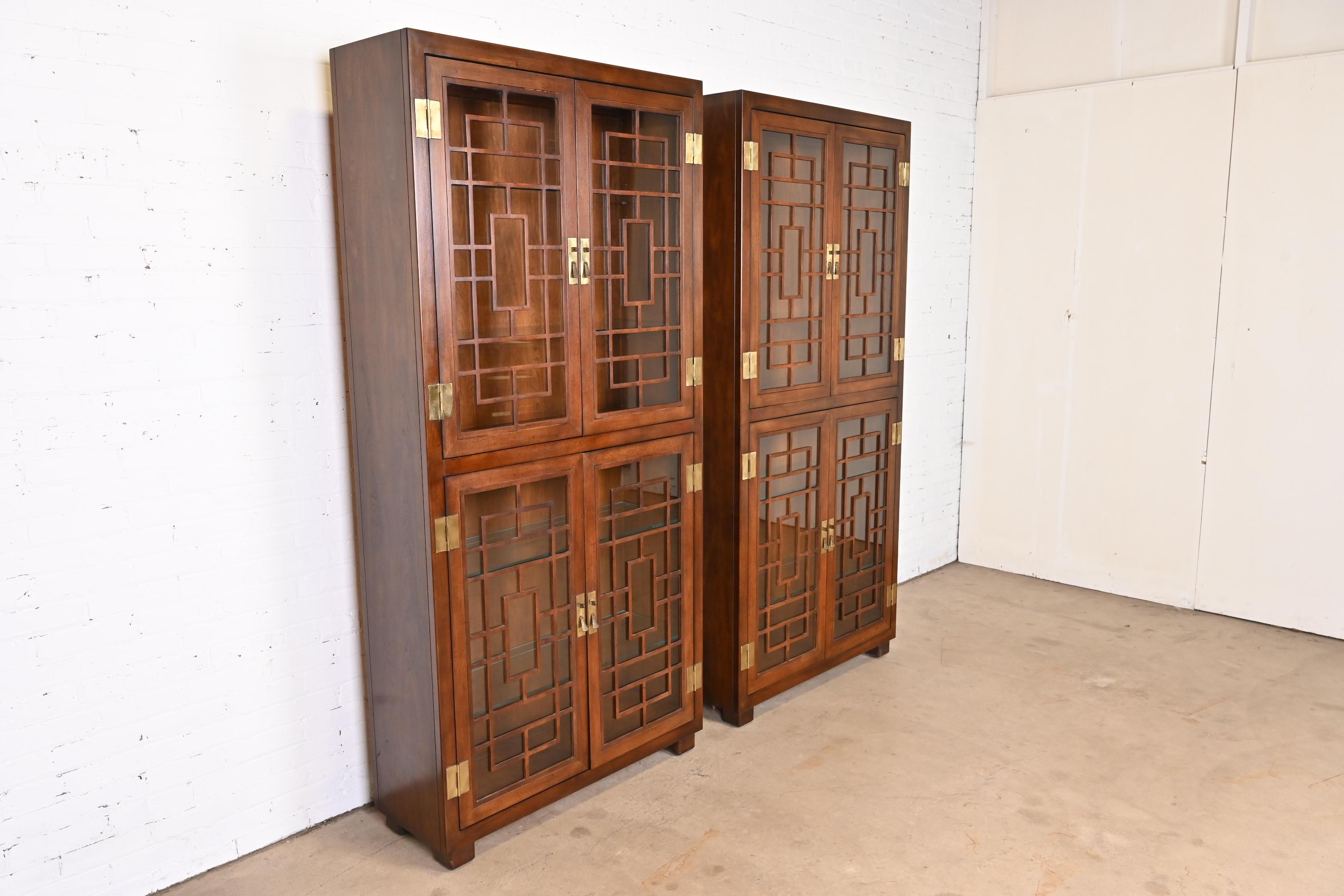American Henredon Hollywood Regency Chinoiserie Mahogany Bookcases or Display Cabinets