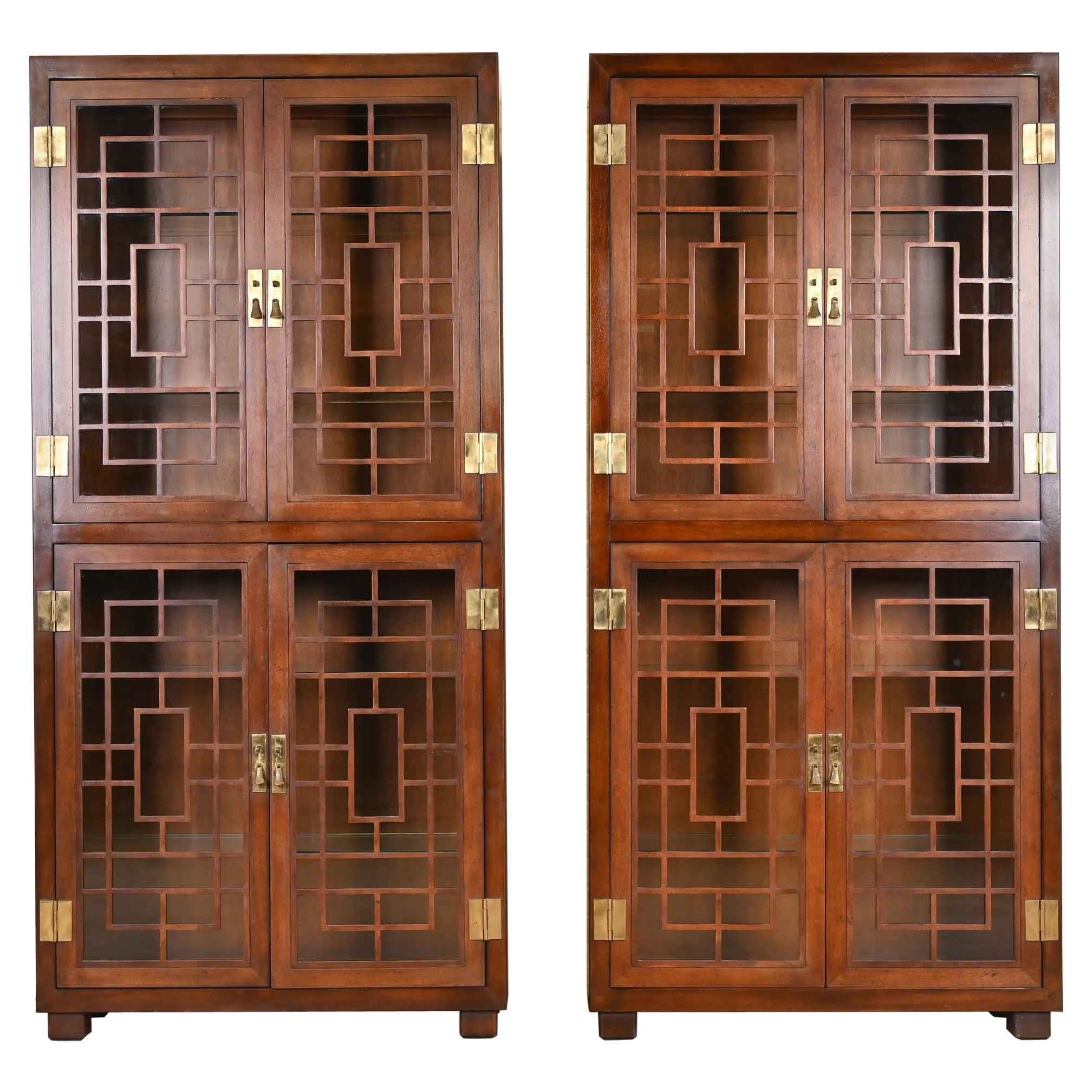 Henredon Hollywood Regency Chinoiserie Mahogany Bookcases or Display Cabinets