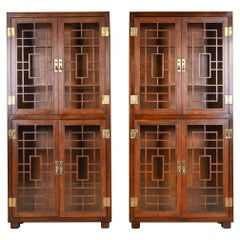 Henredon Hollywood Regency Chinoiserie Mahogany Bookcases or Display Cabinets