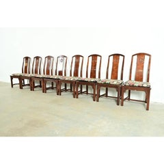 Henredon Hollywood Regency Chinoiserie Mahogany Dining Chairs, Set of Eight