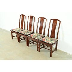 Henredon Hollywood Regency Chinoiserie Mahogany Dining Chairs, Set of Four