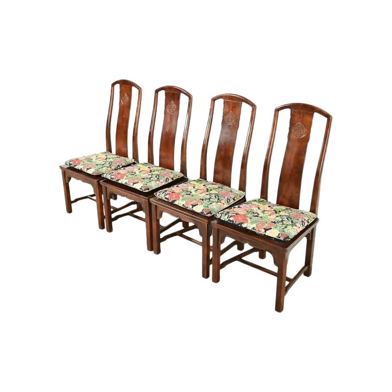 Henredon Hollywood Regency Chinoiserie Mahagoni Esszimmerstühle, Satz von vier im Angebot
