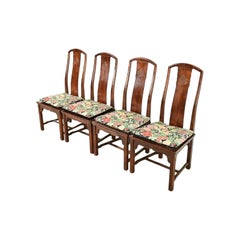 Henredon Hollywood Regency Chinoiserie Mahogany Dining Chairs, Set of Four