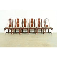 Henredon Hollywood Regency Chinoiserie Mahogany Dining Chairs, Set of Six