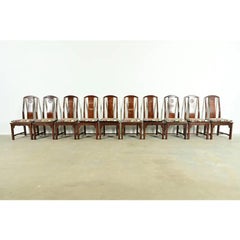 Henredon Hollywood Regency Chinoiserie Mahogany Dining Chairs, Set of Ten