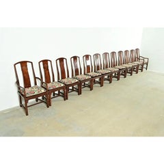 Henredon Hollywood Regency Chinoiserie Mahogany Dining Chairs, Set of Twelve