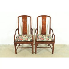 Henredon Hollywood Regency Chinoiserie Sculpted Mahogany Armchairs, Pair