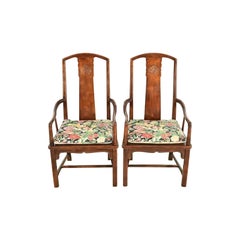 Henredon Hollywood Regency Chinoiserie Sculpted Mahogany Armchairs, Pair