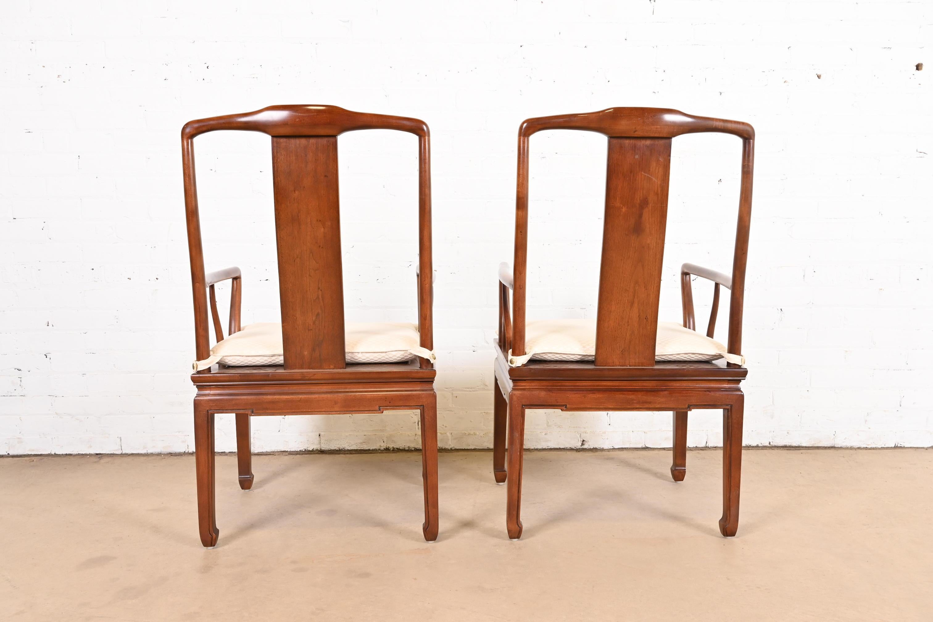 Henredon Hollywood Regency Chinoiserie Sculpted Mahogany Dining Arm Chairs For Sale 4