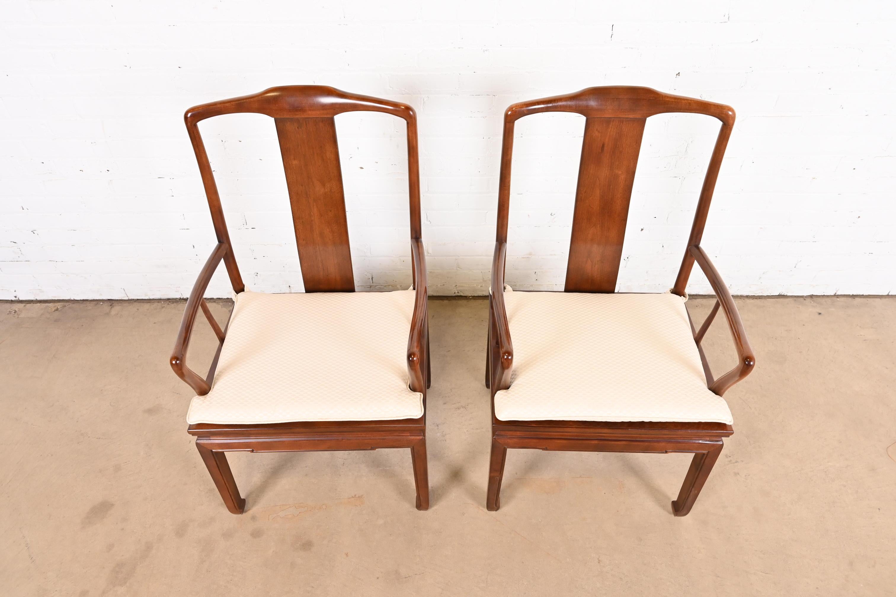 Henredon Hollywood Regency Chinoiserie Sculpted Mahogany Dining Arm Chairs For Sale 1