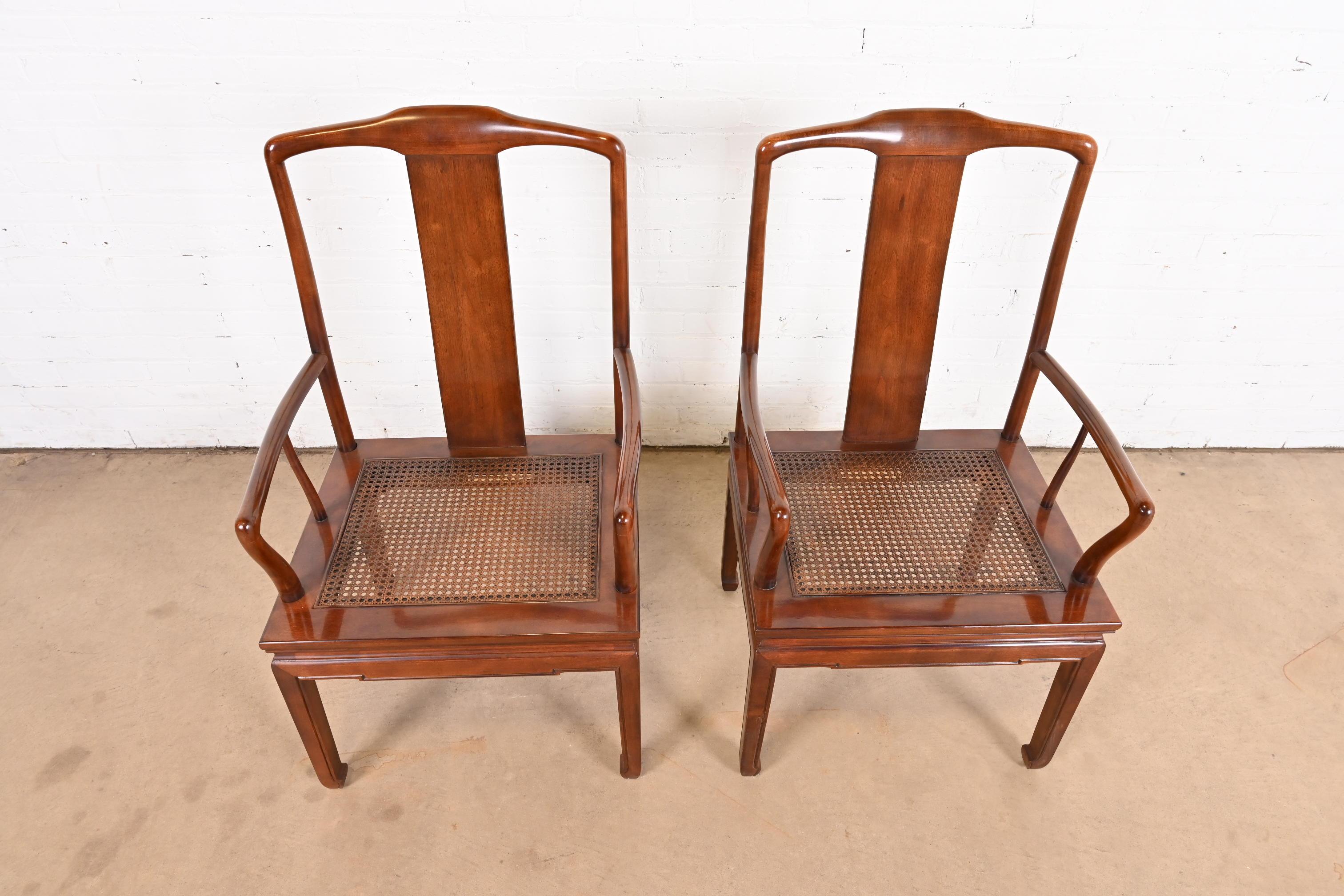 Henredon Hollywood Regency Chinoiserie Sculpted Mahogany Dining Arm Chairs For Sale 2