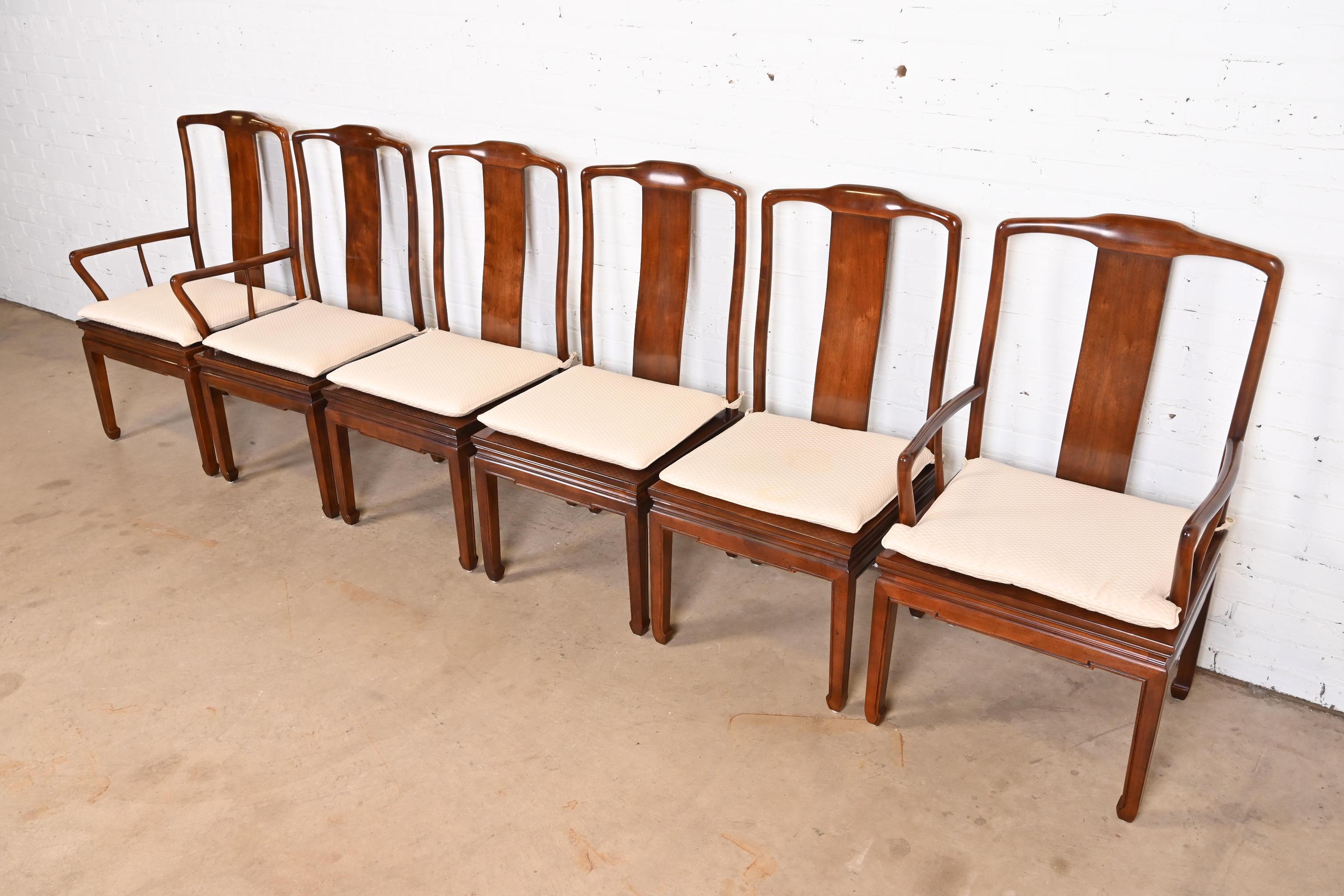 Mid-Century Modern Henredon Hollywood Regency Chinoiserie Sculpted Mahogany Dining Chairs
