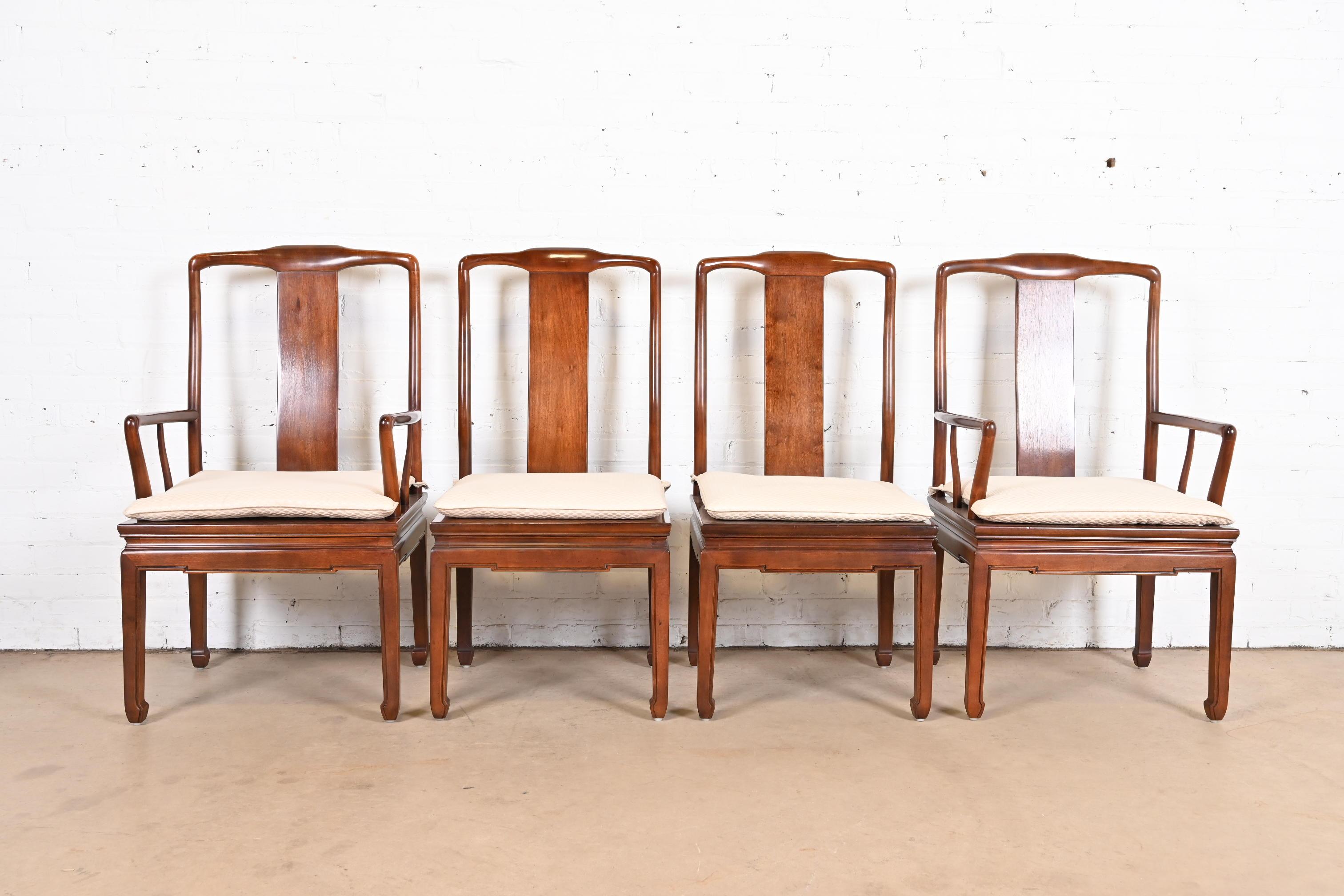 Mid-Century Modern Chaises de salle à manger Henredon Hollywood Regency Chinoiserie sculptée en acajou en vente