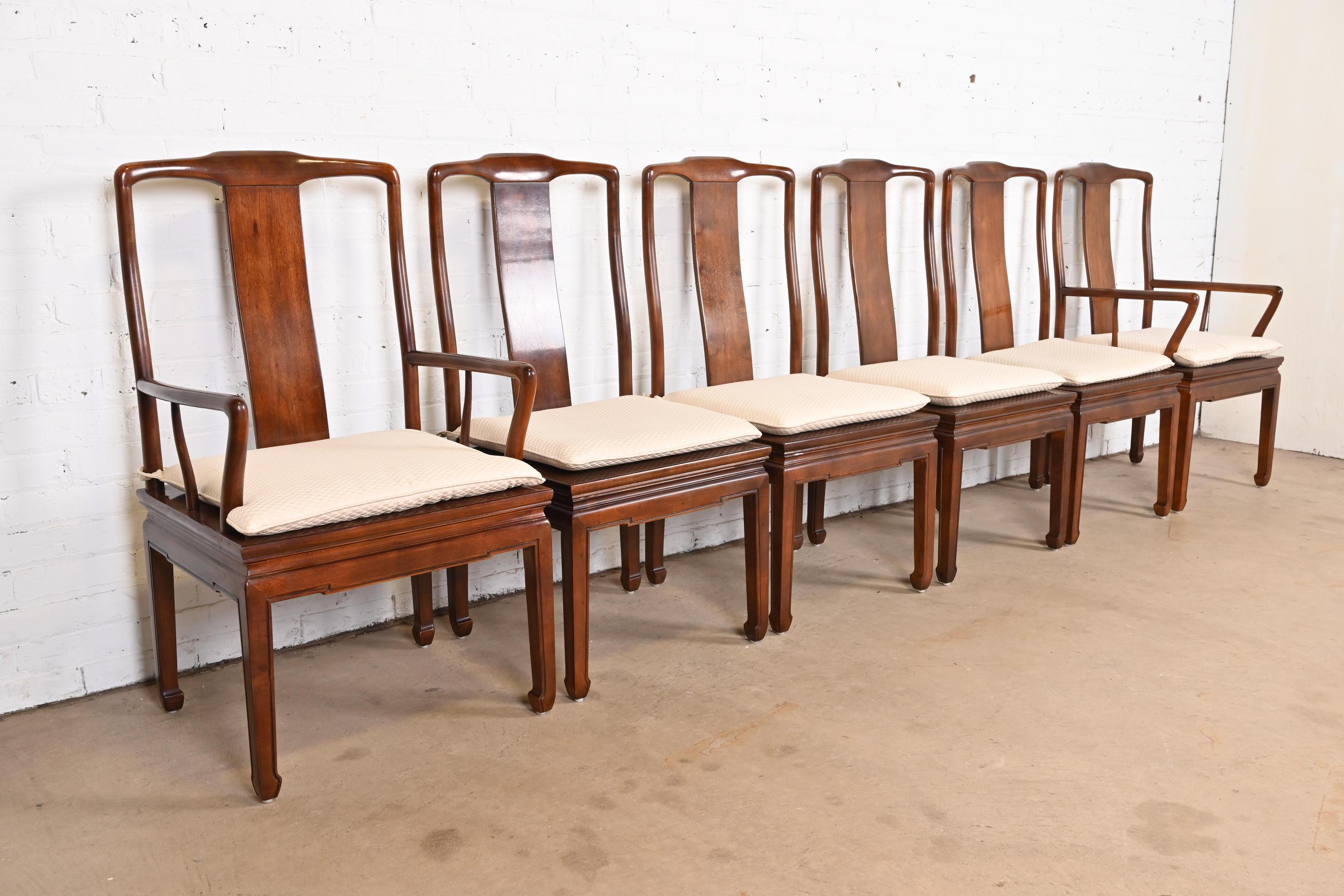 Henredon Hollywood Regency Chinoiserie Sculpted Mahogany Dining Chairs In Good Condition In South Bend, IN