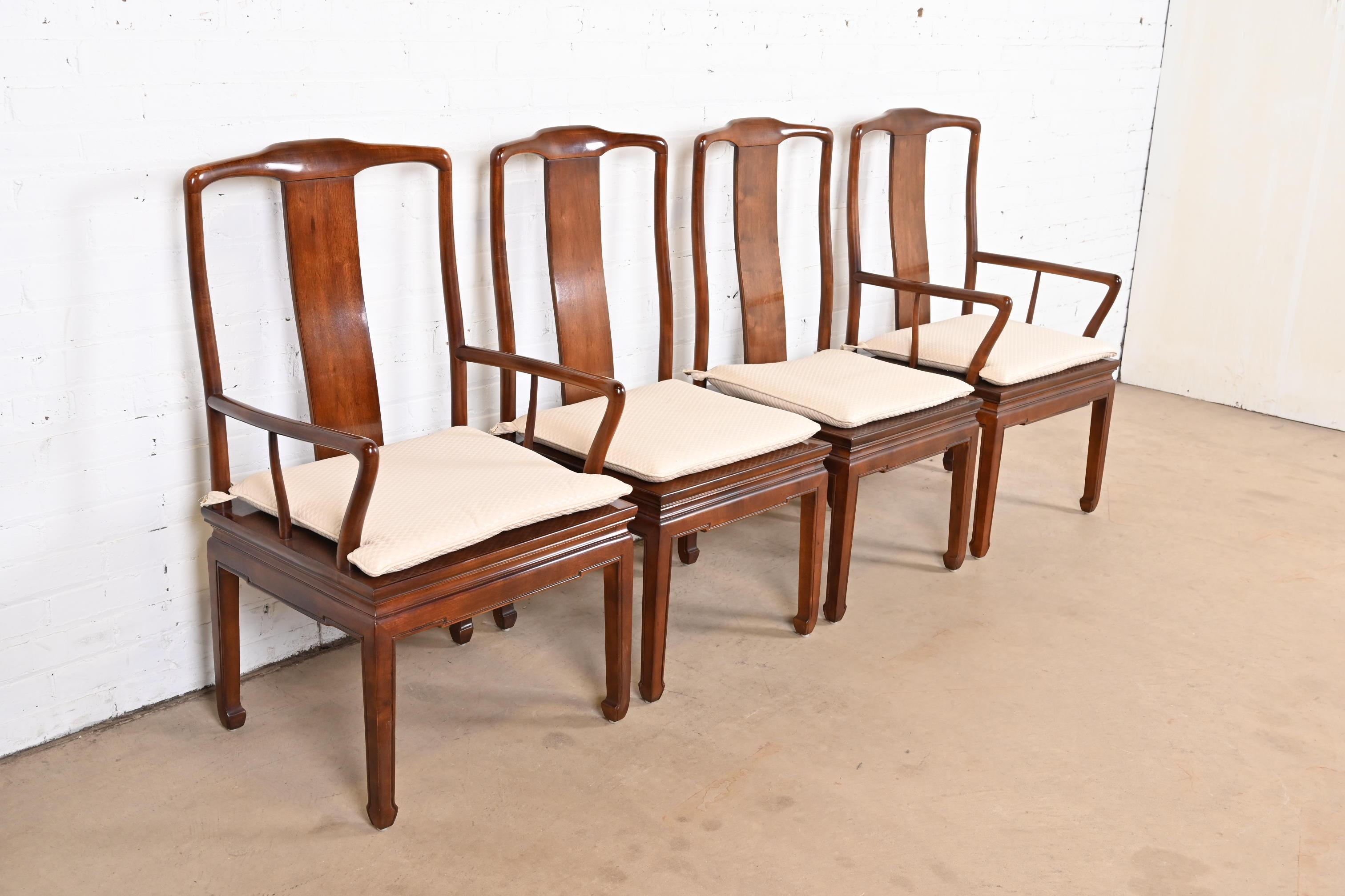 Late 20th Century Henredon Hollywood Regency Chinoiserie Sculpted Mahogany Dining Chairs For Sale