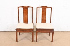 Henredon Hollywood Regency Chinoiserie Sculpted Mahogany Dining Chairs, Pair