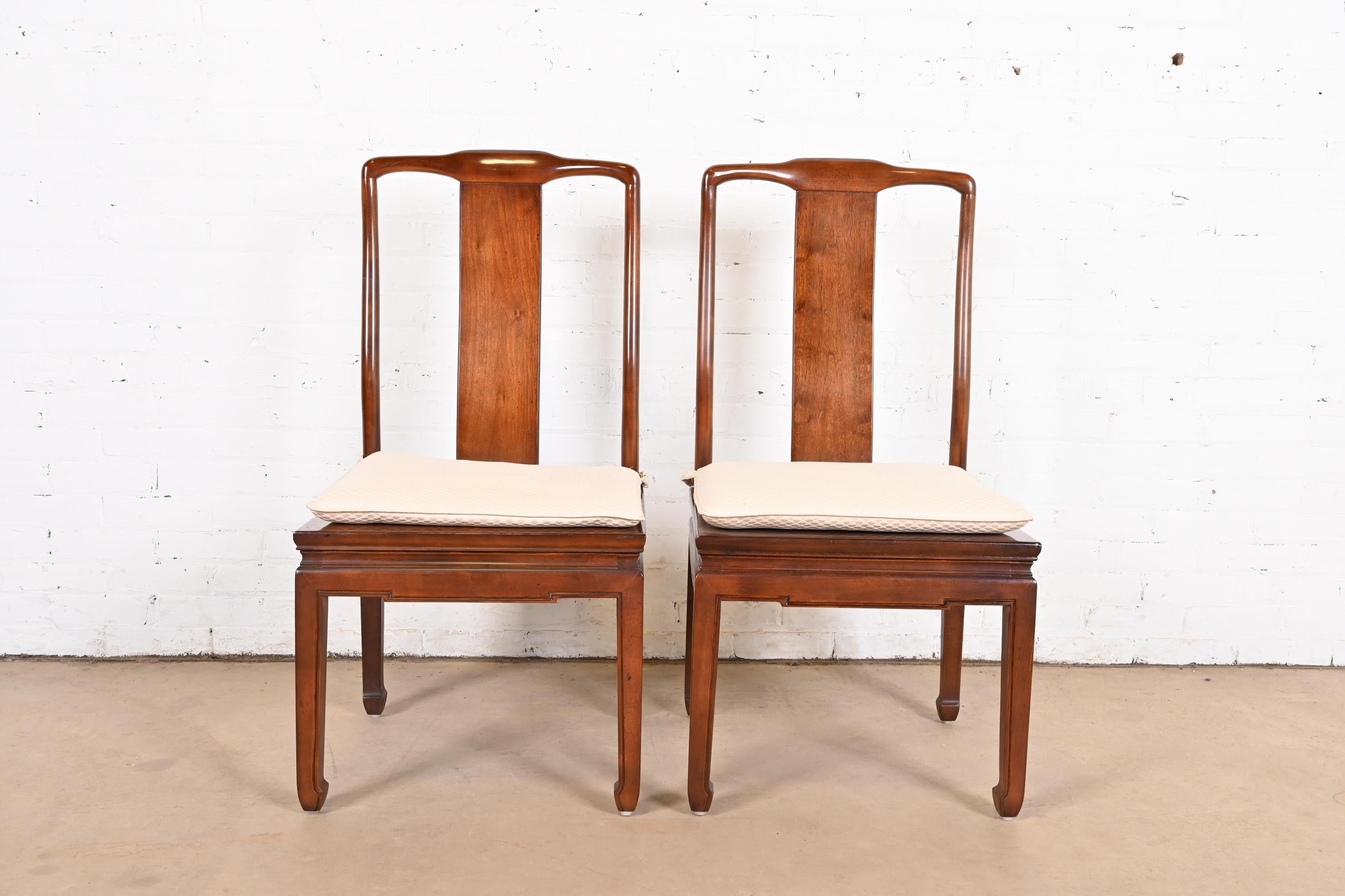 Mid-Century Modern Henredon Hollywood Regency Chinoiserie Sculpted Mahogany Dining Chairs, Pair