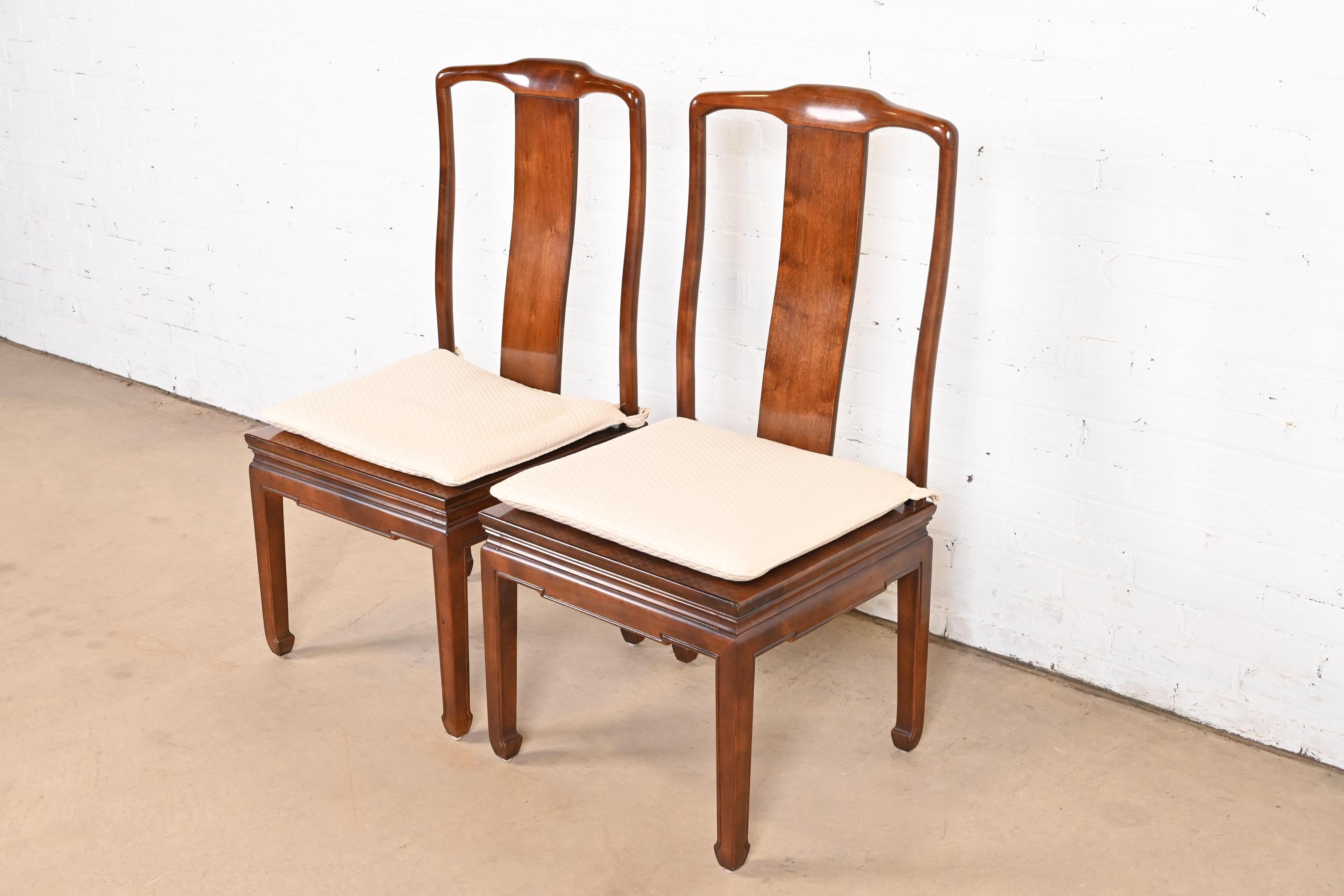American Henredon Hollywood Regency Chinoiserie Sculpted Mahogany Dining Chairs, Pair For Sale