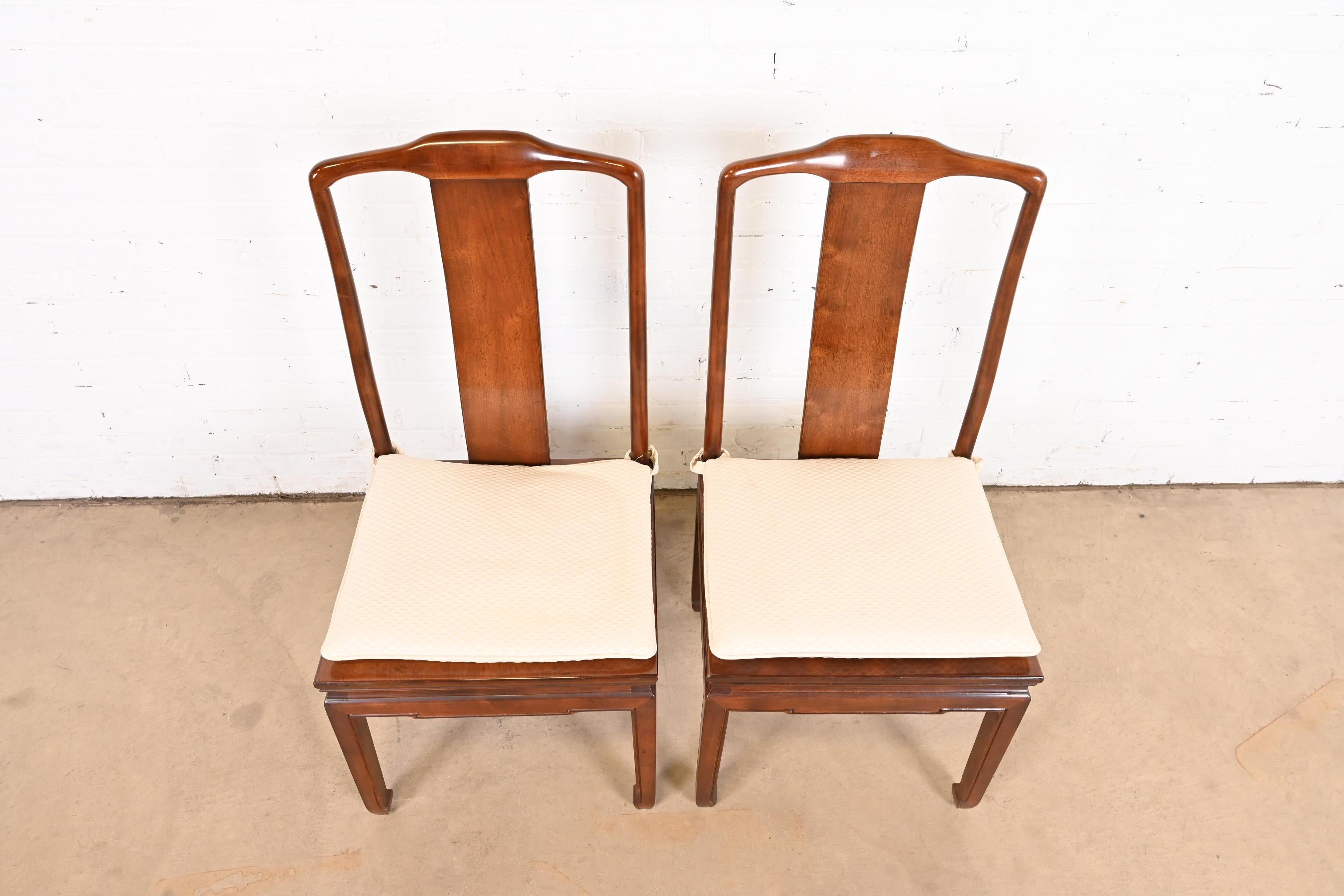 Henredon Hollywood Regency Chinoiserie Sculpted Mahogany Dining Chairs, Pair For Sale 1