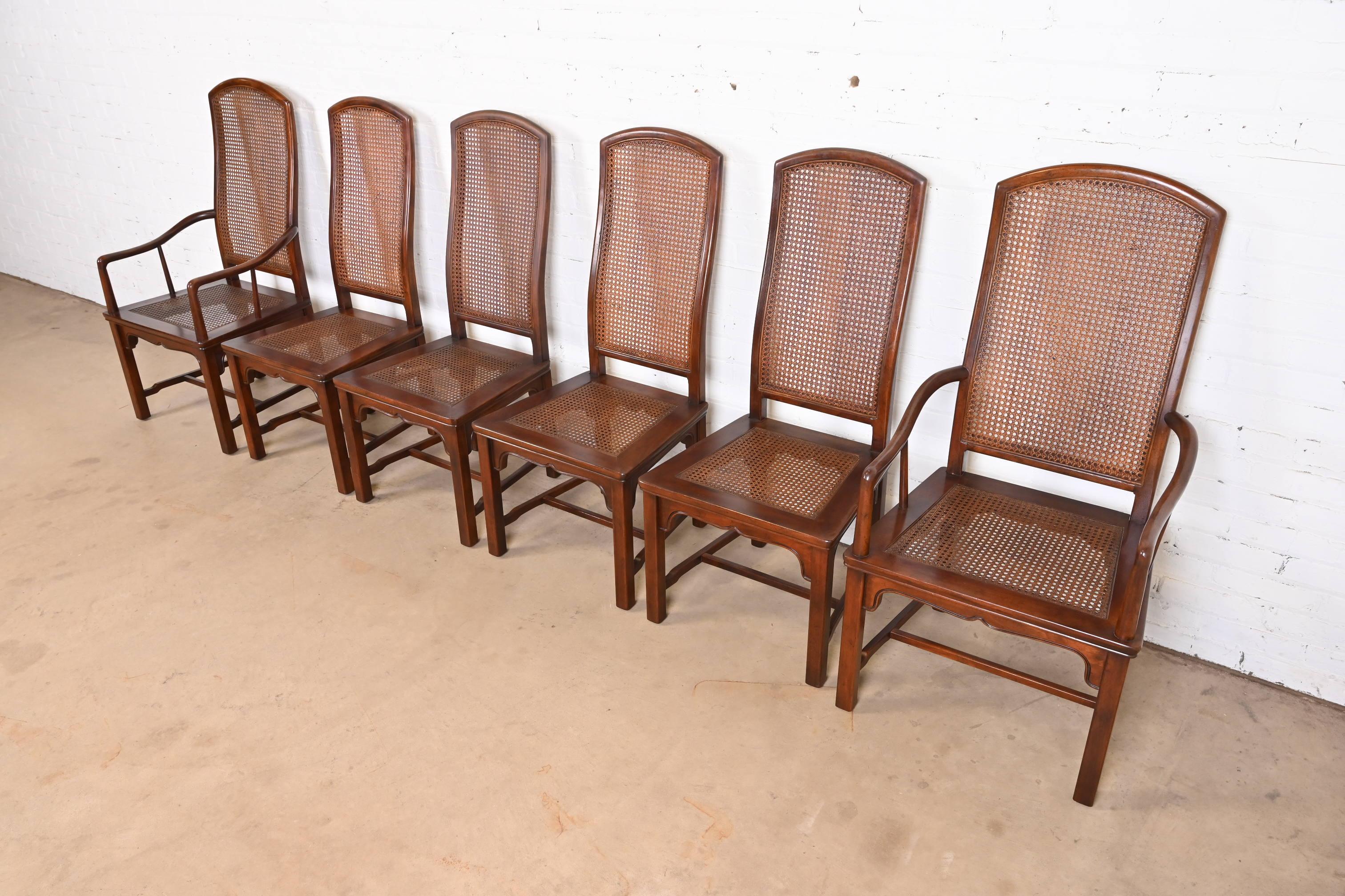 Henredon Hollywood Regency Chinoiserie Sculpted Mahogany Dining Chairs, Set of 6 For Sale 3